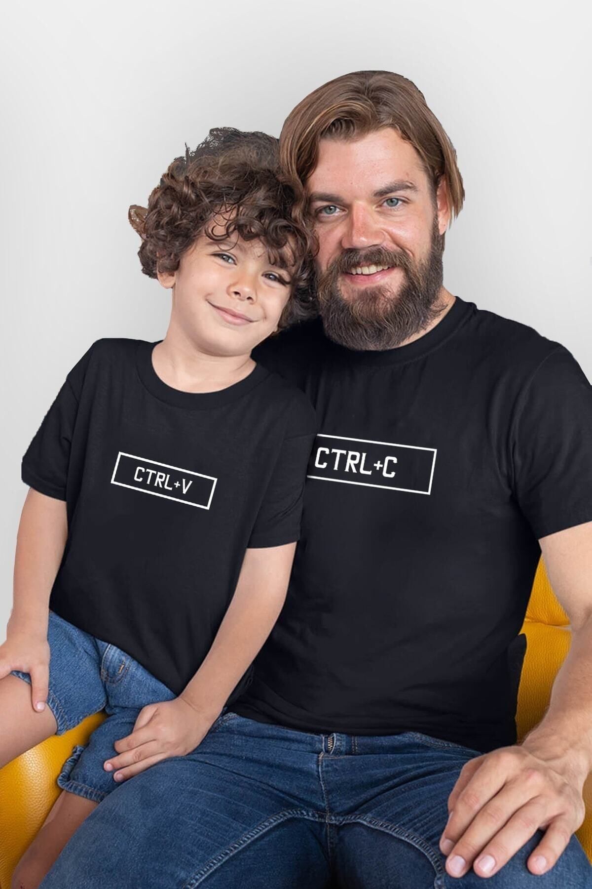 blausee wear Ctrl C-v Baskılı Baba Oğul Tshırt Kombin (TEKLİ ÜRÜNDÜR KOMBİN YAPMAK IÇİN 2 ADET SEPETE EKLEYİNİZ)