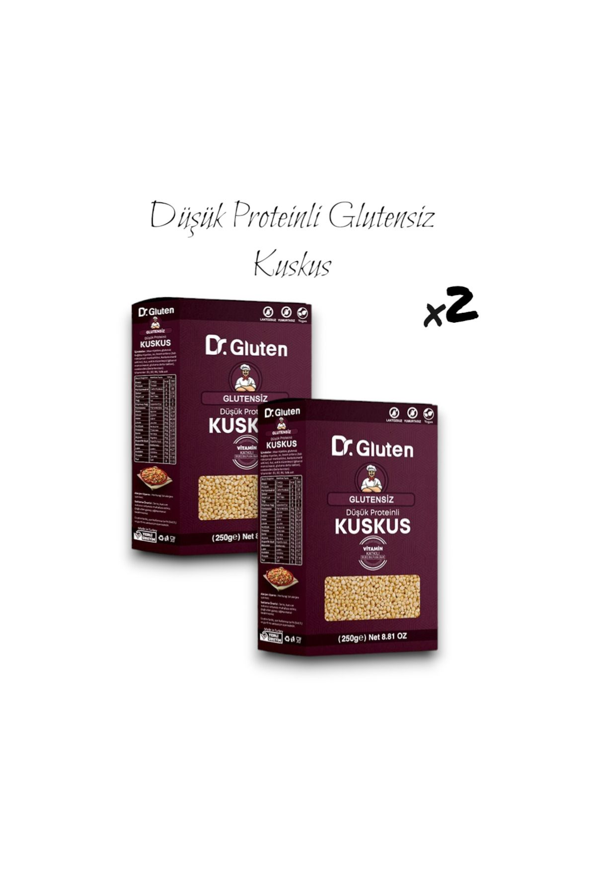 Dr.Gluten Glutensiz Kuskus 2 ADET Düşük Proteinli Vegan Ve Laktozsuz 250 G