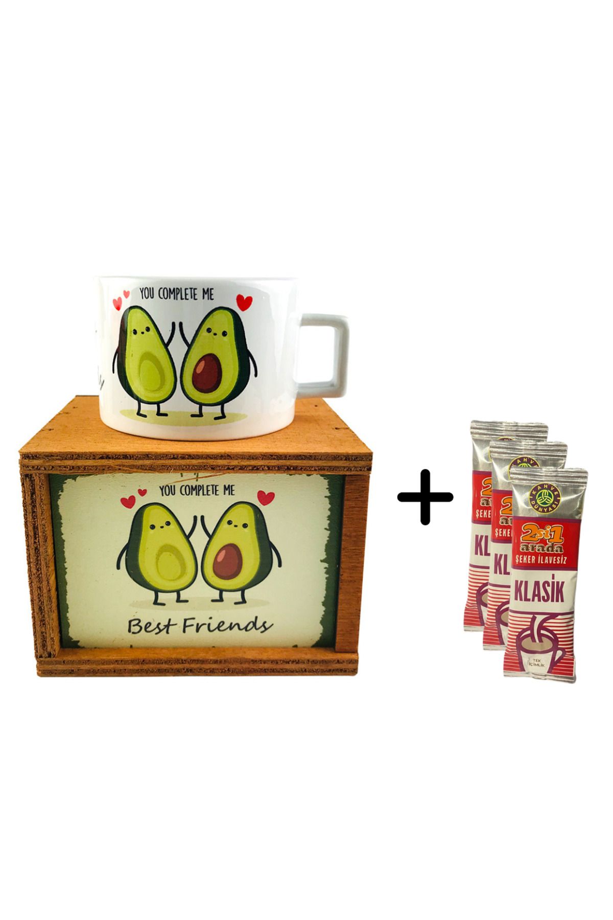 Kahve Dünyası Avokado Ahşap Kutulu Çay Kahve Fincanı Ve 2si1 Arada