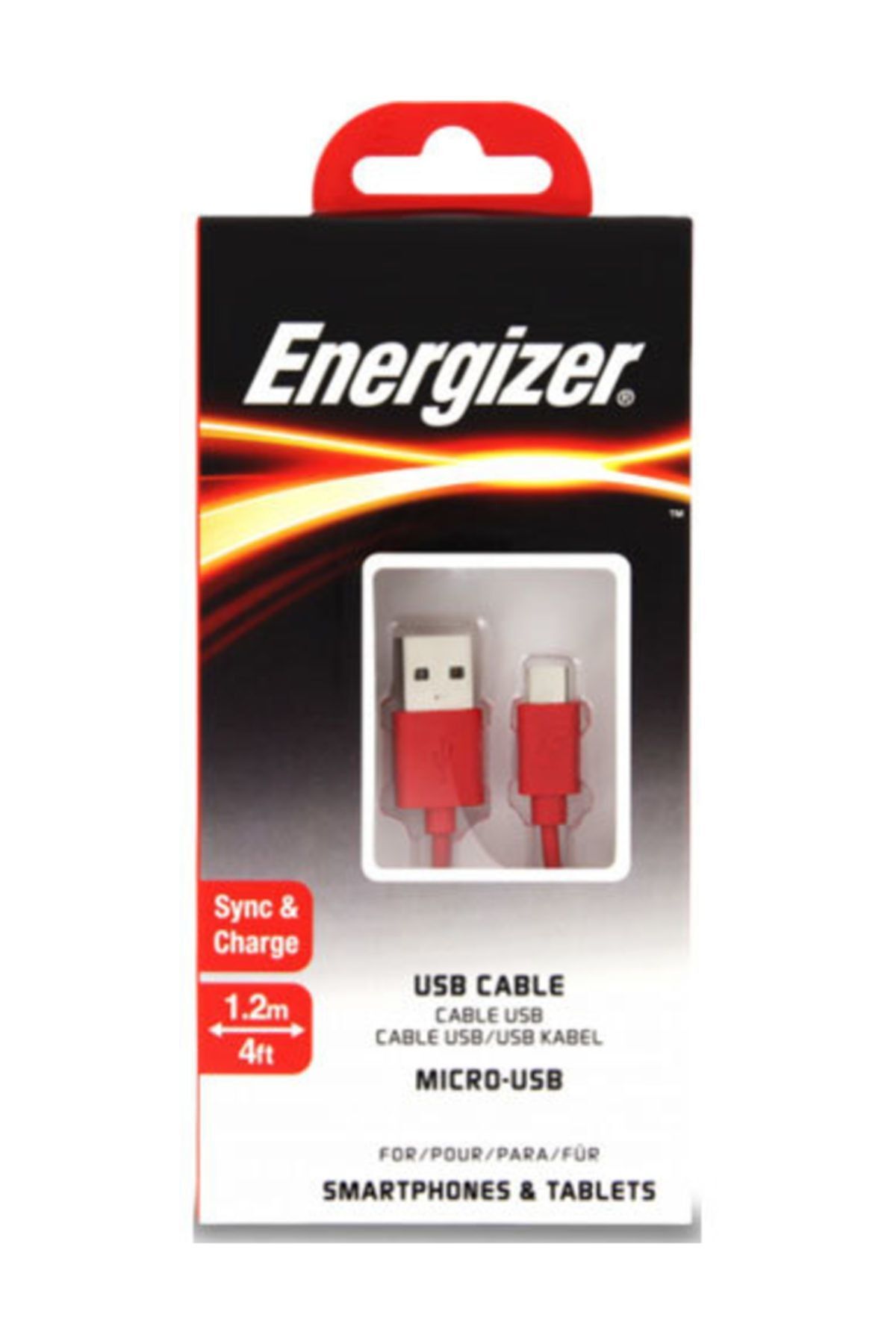 Energizer C12Ubmcgrd4 1.2 Metre Flat Micro Kırmızı Usb Kablosu