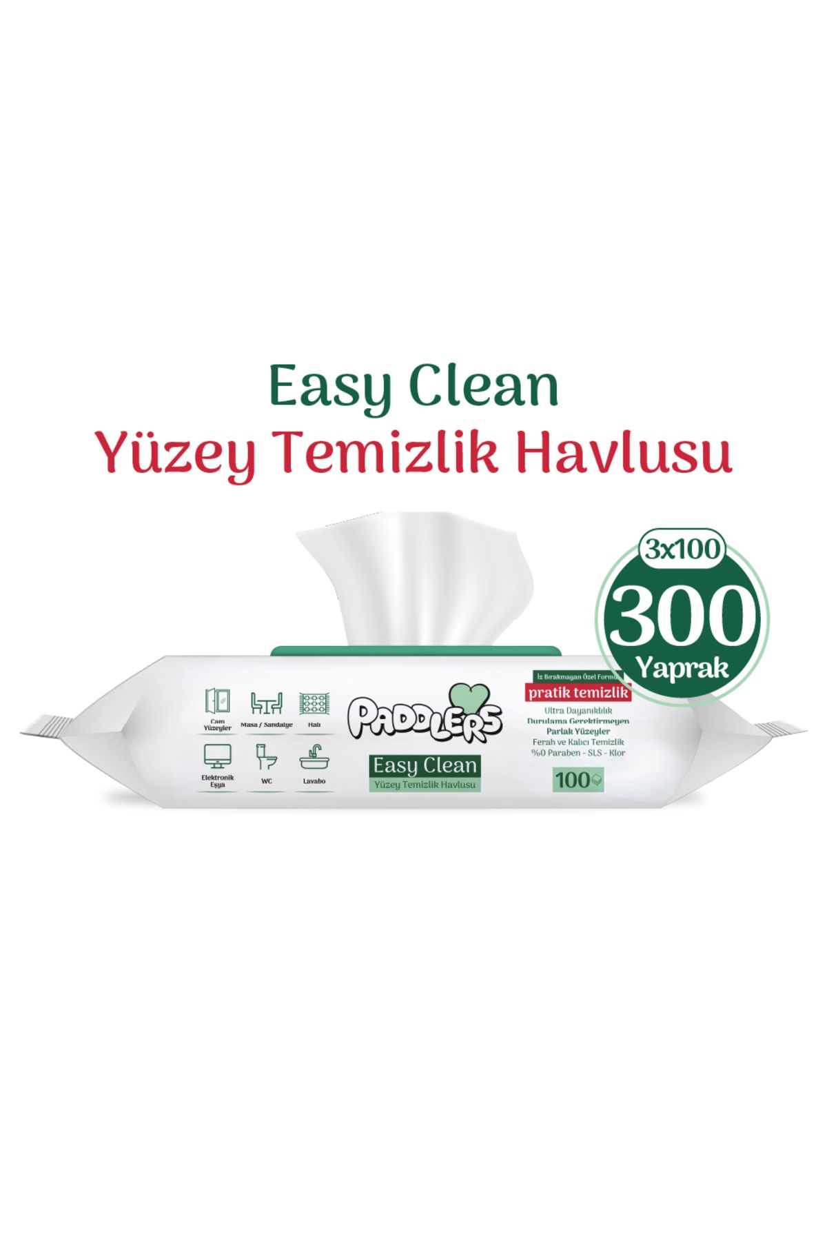 Paddlers Easy Clean Beyaz Sabun Katkılı Yüzey Temizlik Havlusu 3x100 (300 Yaprak)