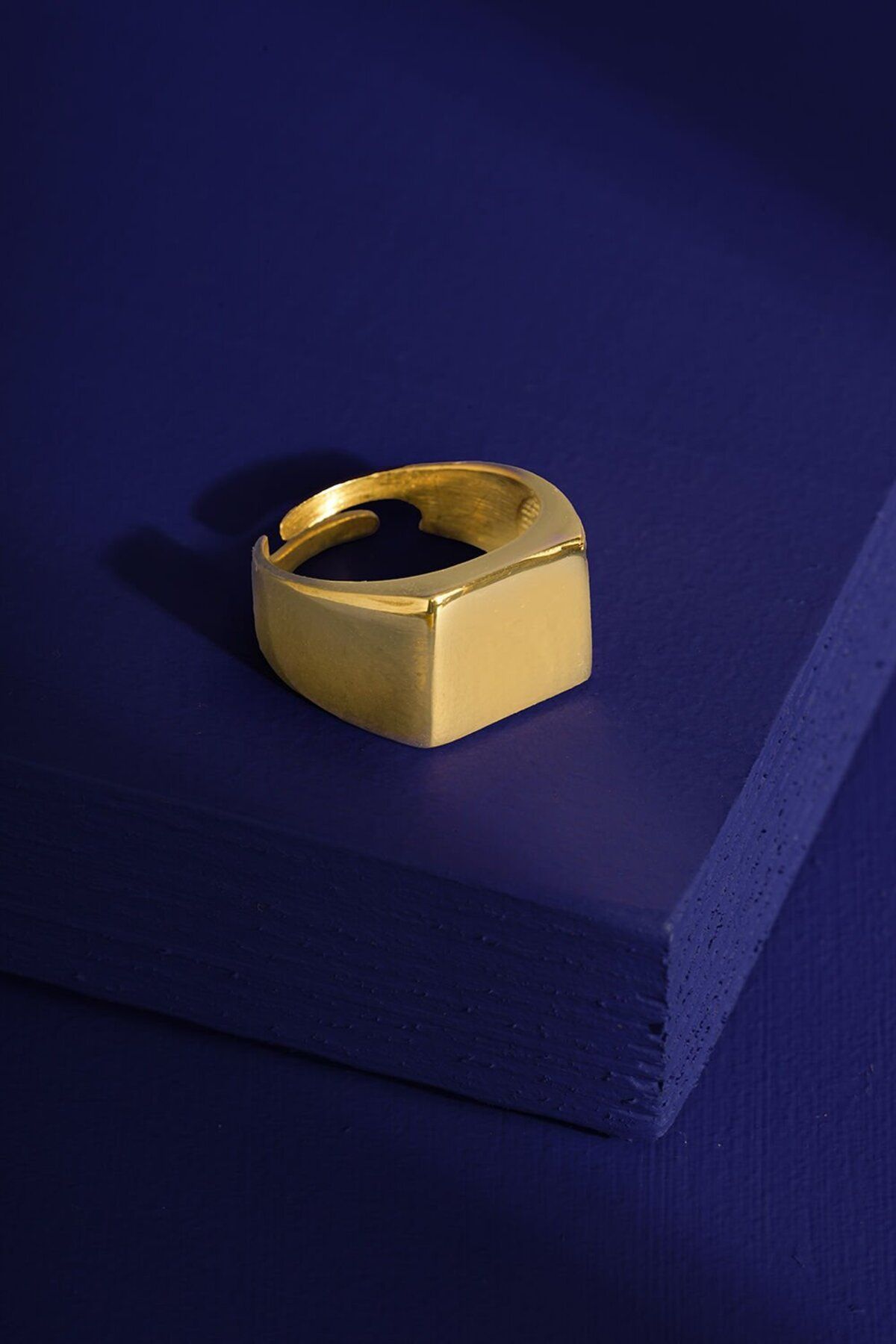 Takıdepo Minimal Model Kare Ayarlanabilir Gümüş Yüzük-Altın Rengi