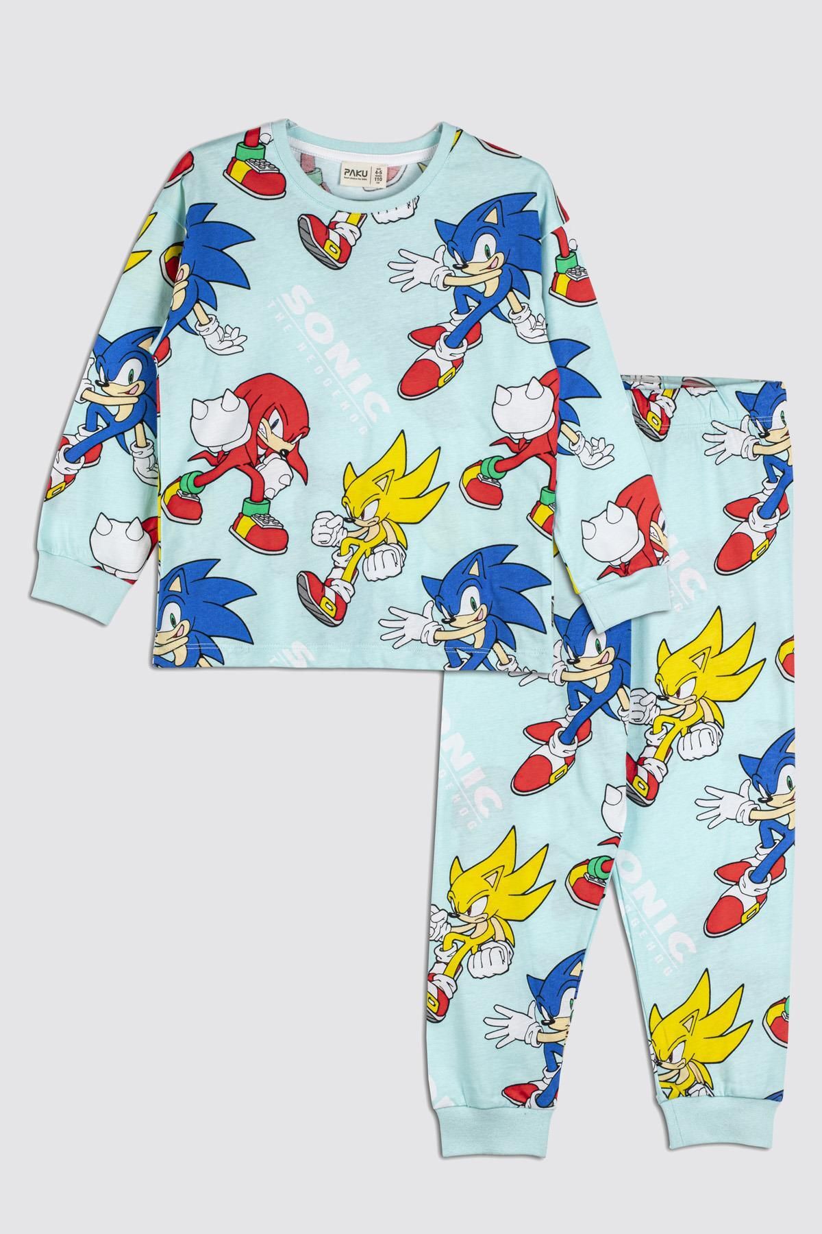 bunny hopp %100 pamuk süper sonic desenli erkek çocuk pijama takımı