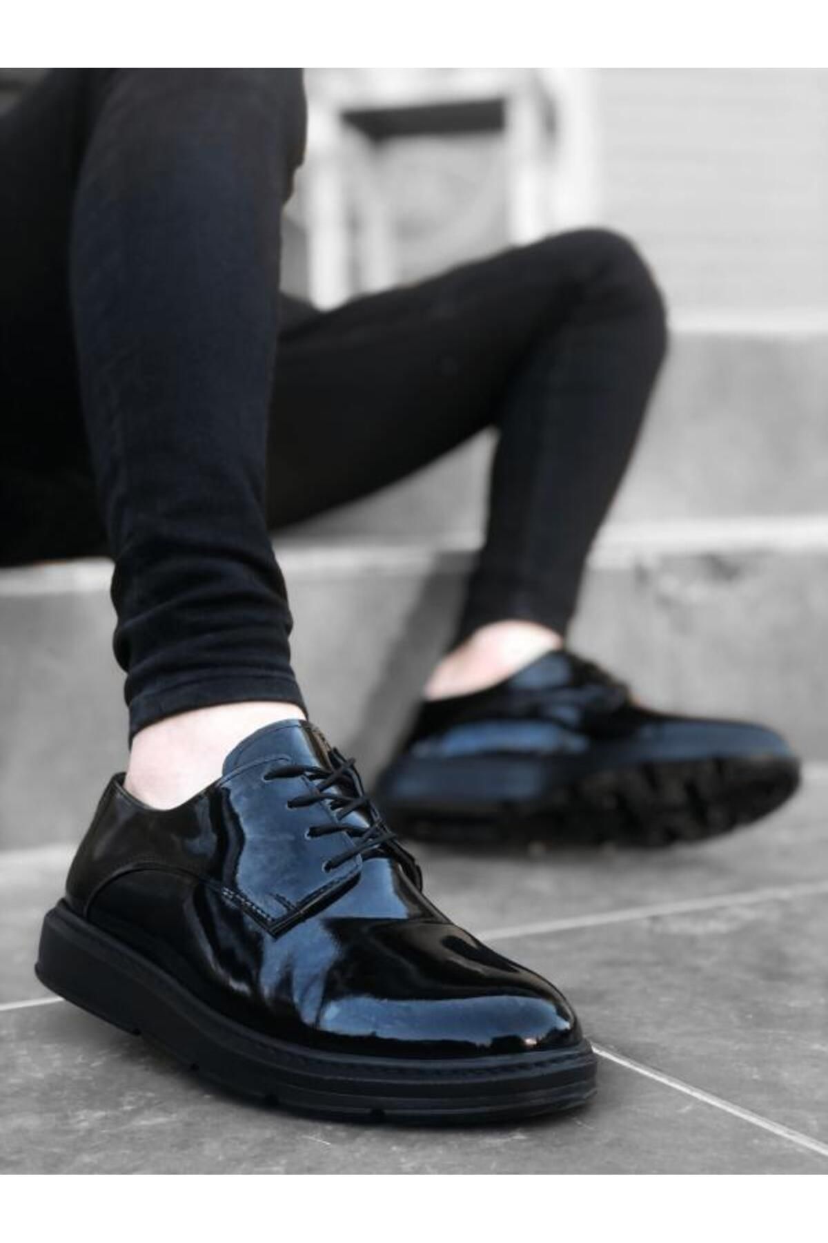 BOA Ba0003 Bağcıklı Klasik Siyah Siyah Taban Rugan Yüksek Taban Casual Erkek Ayakkabı