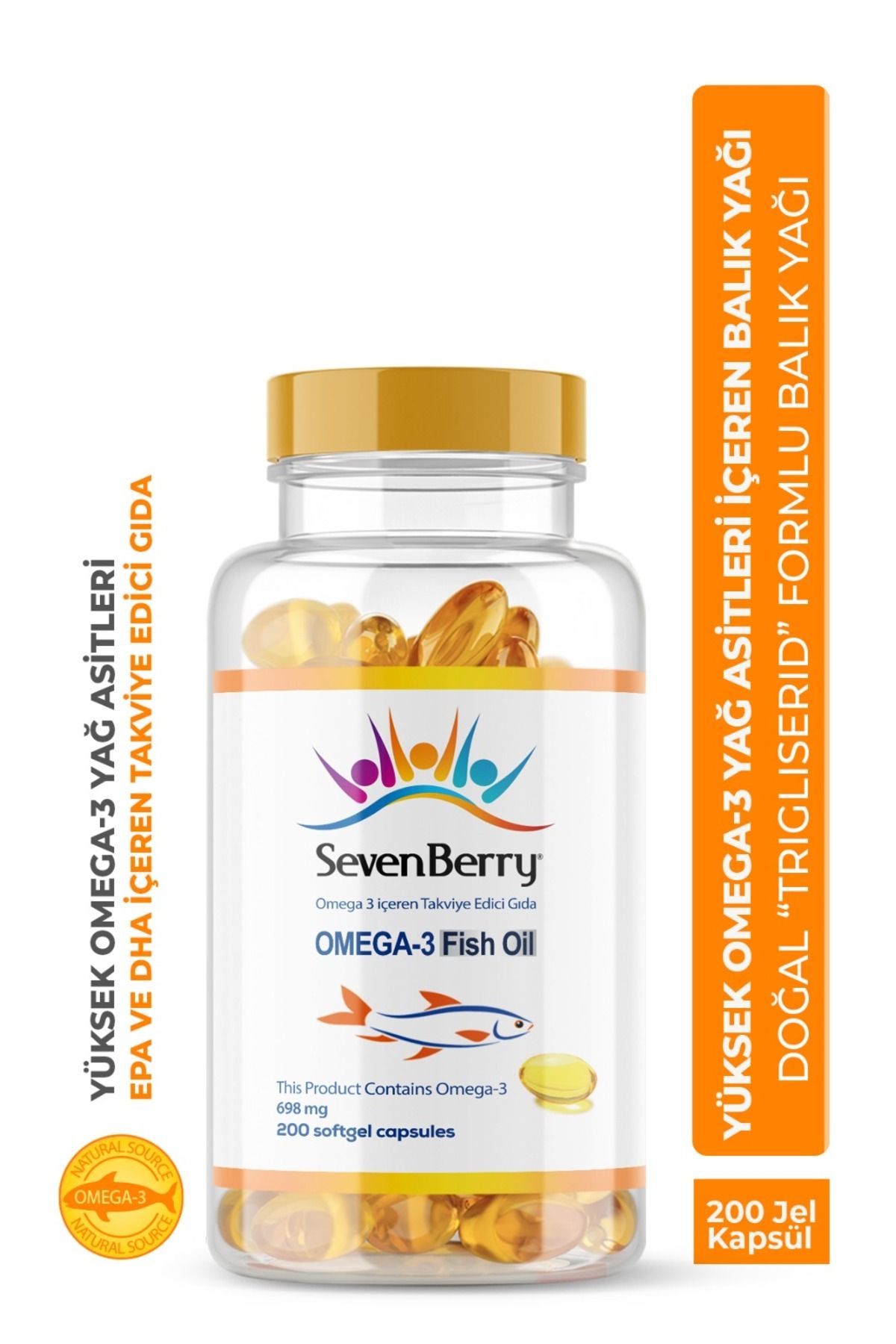 Seven Berry Omega 3 Balık Yağı 200 Jel Kapsül, Premium Fish Oil, Form,dha-epa, A-d-e Vitaminleri