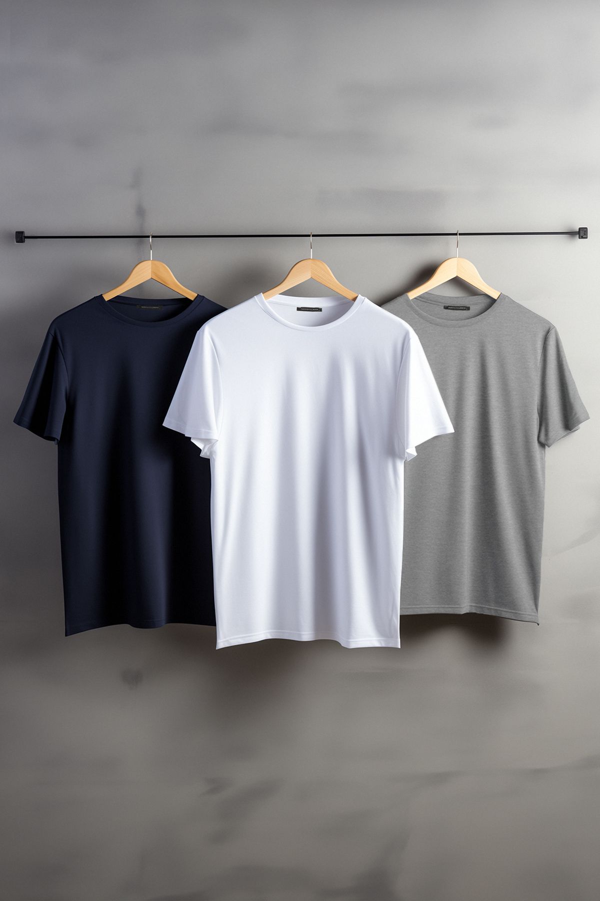 TRENDYOL MAN Lacivert-Gri-Beyaz  Basic Slim/Dar Kesim %100 Pamuk 3'lü Paket Kısa Kol T-Shirt TMNSS19BO0008