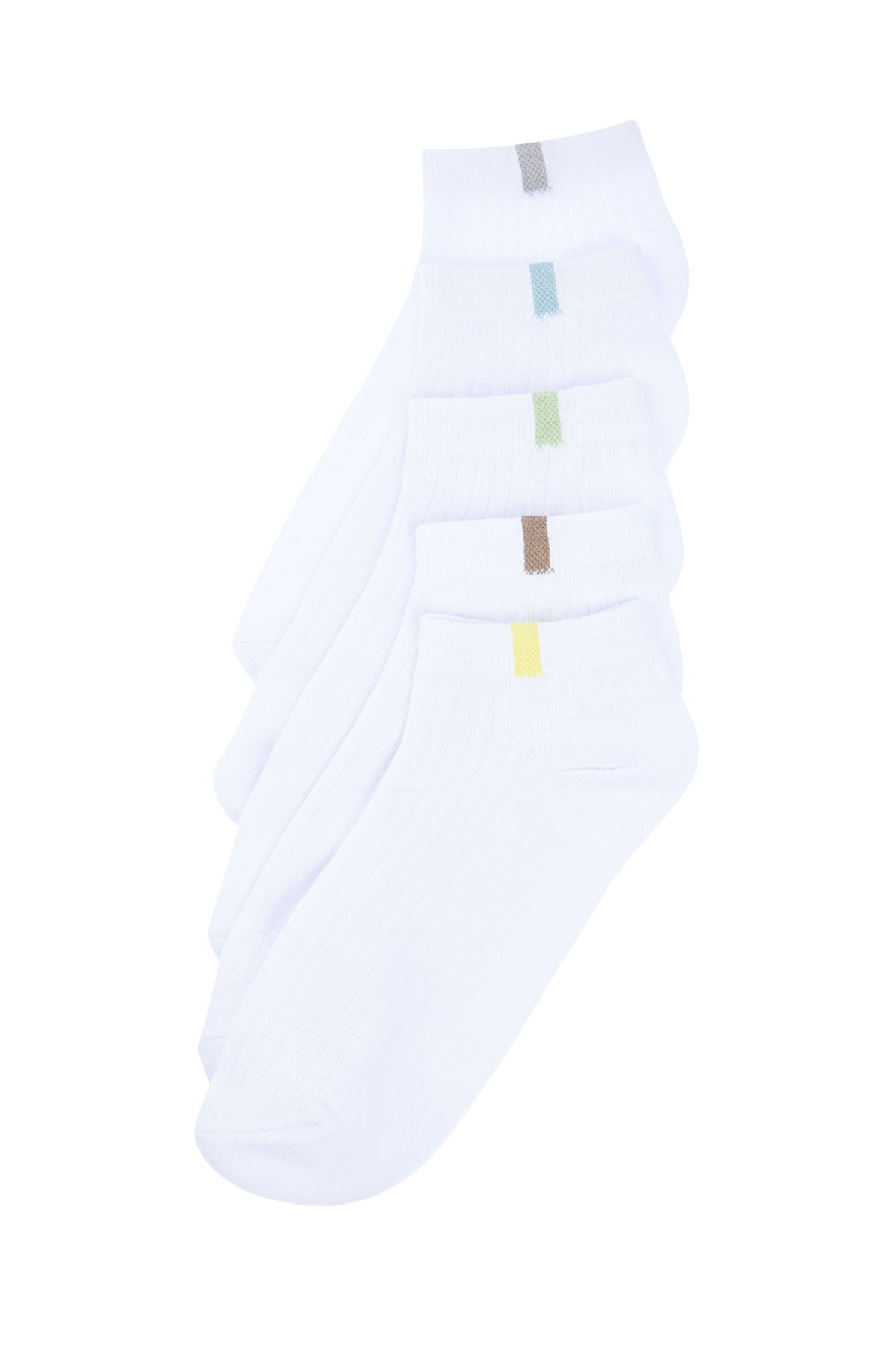 TRENDYOL MAN Beyaz  5'li Paket Pamuk Dokulu Kontrast Renk Bloklu Patik-Kısa-Bilek Üstü Çorap TMNSS24CO00001