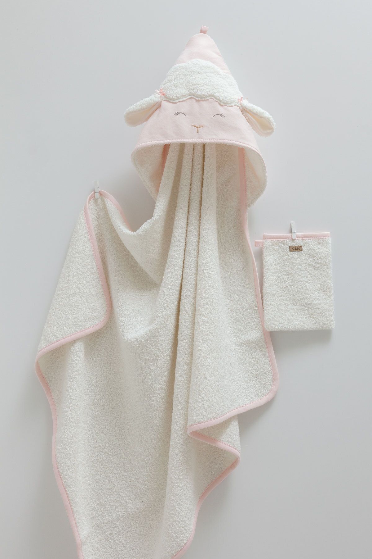 Caramell Baby Towel Spring Collection %100 Pamuk Kuzulu Pembe Keseli Bebek Banyo Havlusu