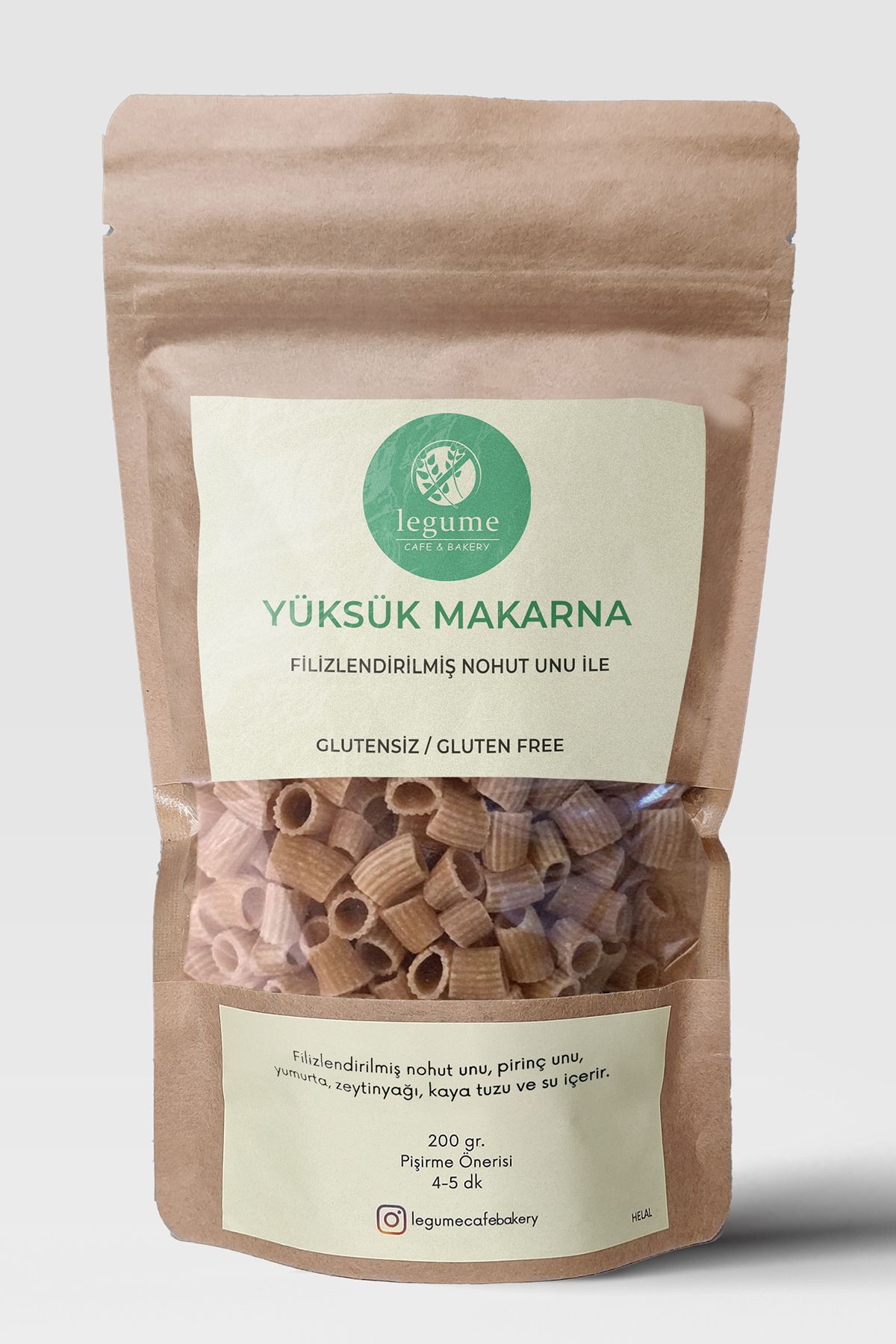 LEGUME Glutensiz Bakliyat Unlu Filizlendirilmiş Nohut Unlu Yüksük Makarna 200 Gr.