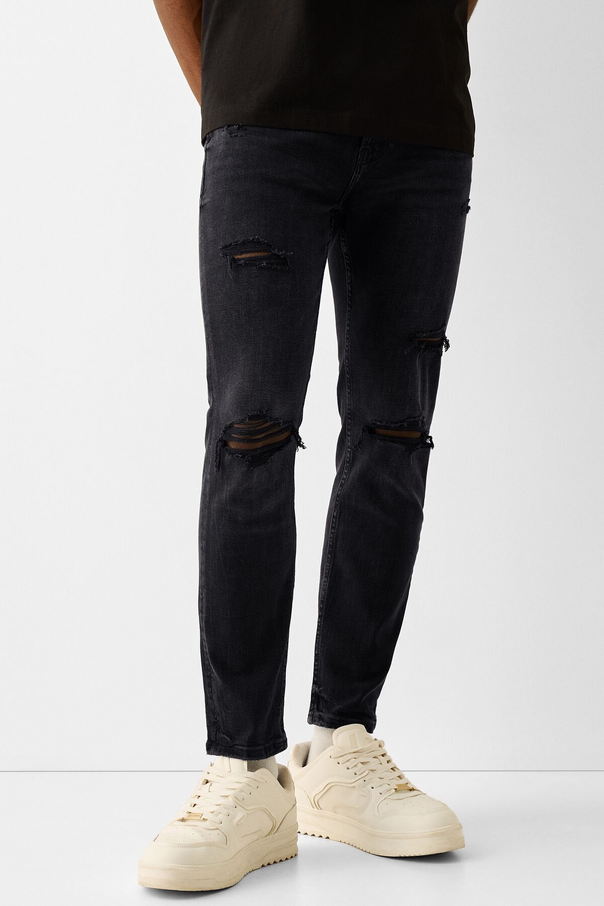 Bershka Boya desenli distressed skinny fit jean