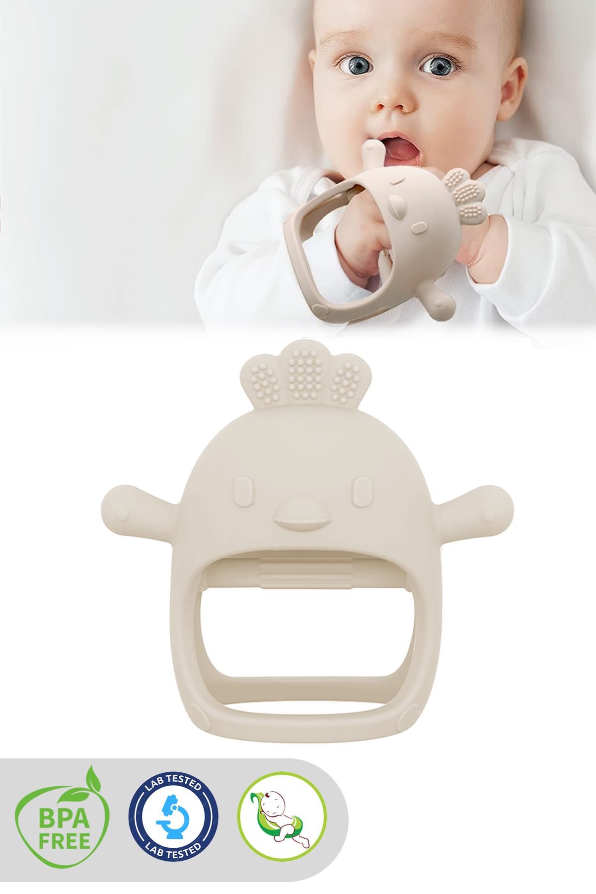 Meleni Baby Silikon Bebek Diş Kaşıyıcı - Diş Kaşıma Eldiveni Yenidoğan Dişlik Bej