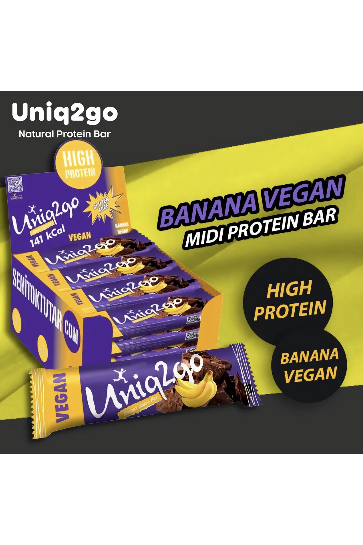 Uniq2go Banana Vegan 38 G. Midi Protein Bar 16’li Kutu