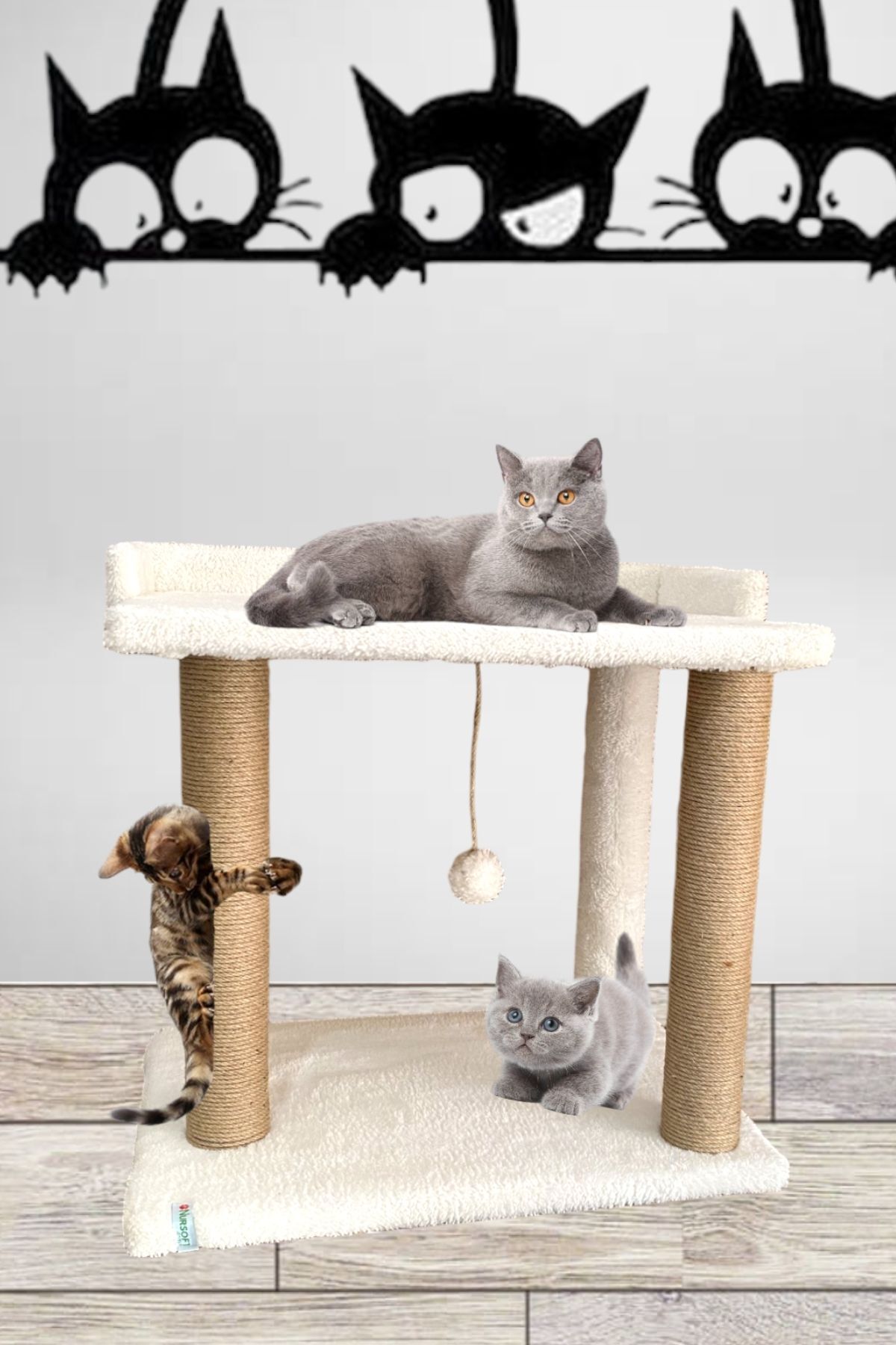 Nursoft Ponponlu Kedi Tırmalaması ve Kedi Yatağı