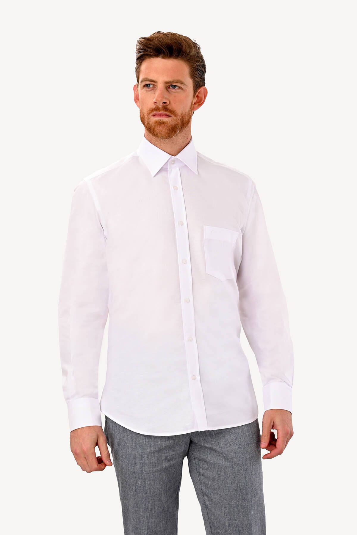 YSF Erkek Beyaz Uzun Kol Klasik Oxfortl Gömlek