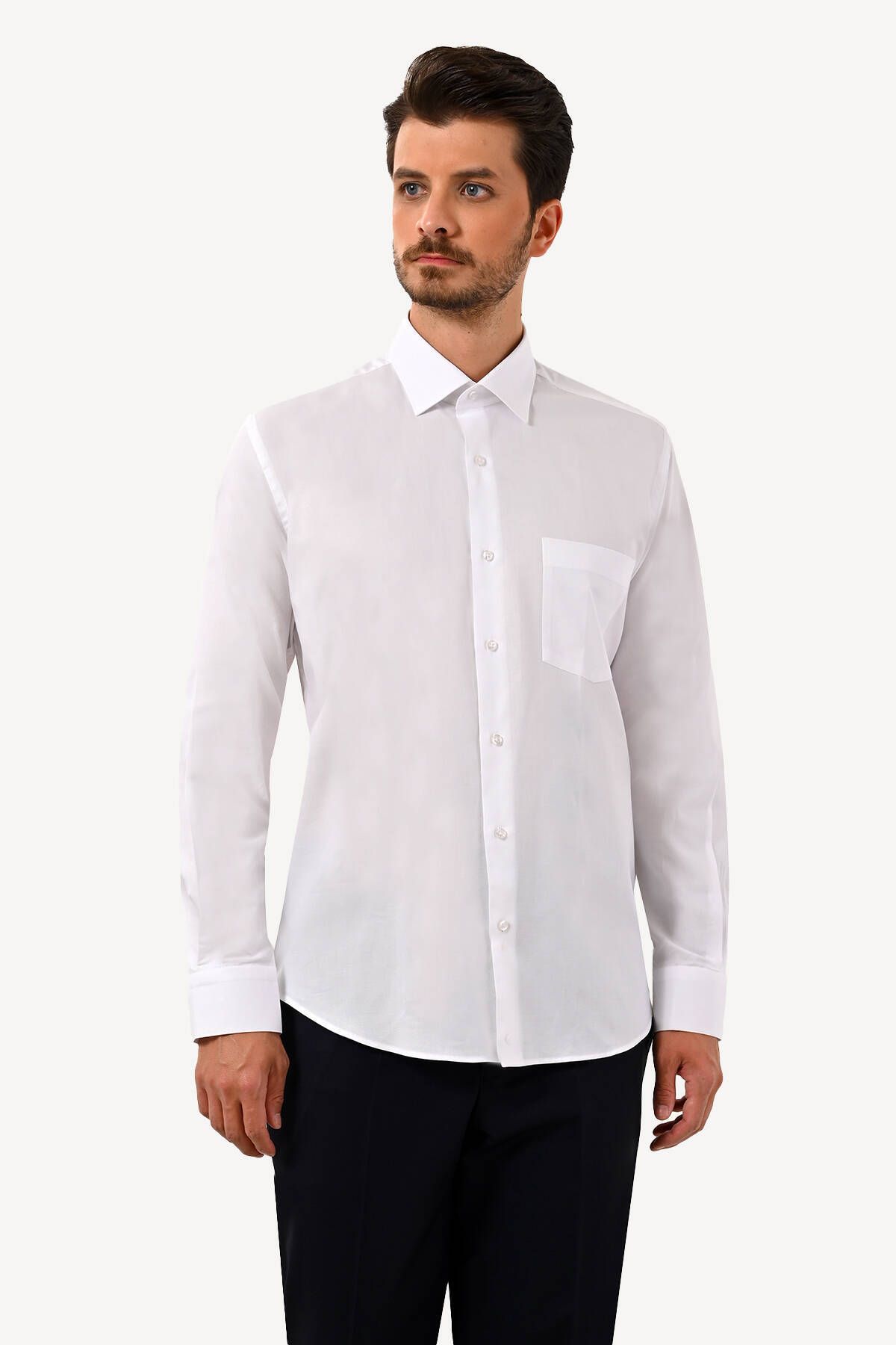 YSF Erkek Beyaz Uzun Kol Regular Fit Gömlek