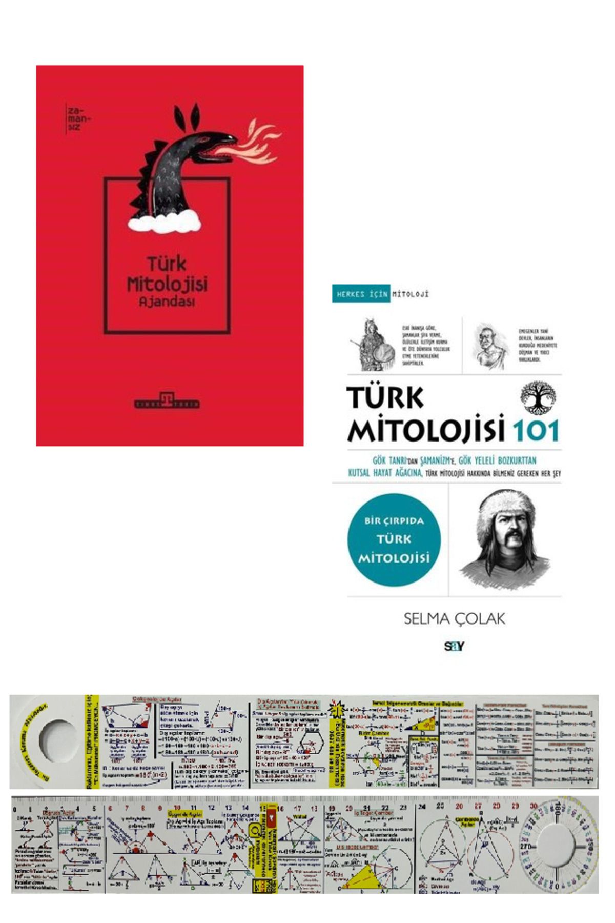 Timaş Yayınları Türk Mitolojisi Ajandası + Türk Mitolojisi 101 2 Kitap Set + Matematik Öğreten Ayraç