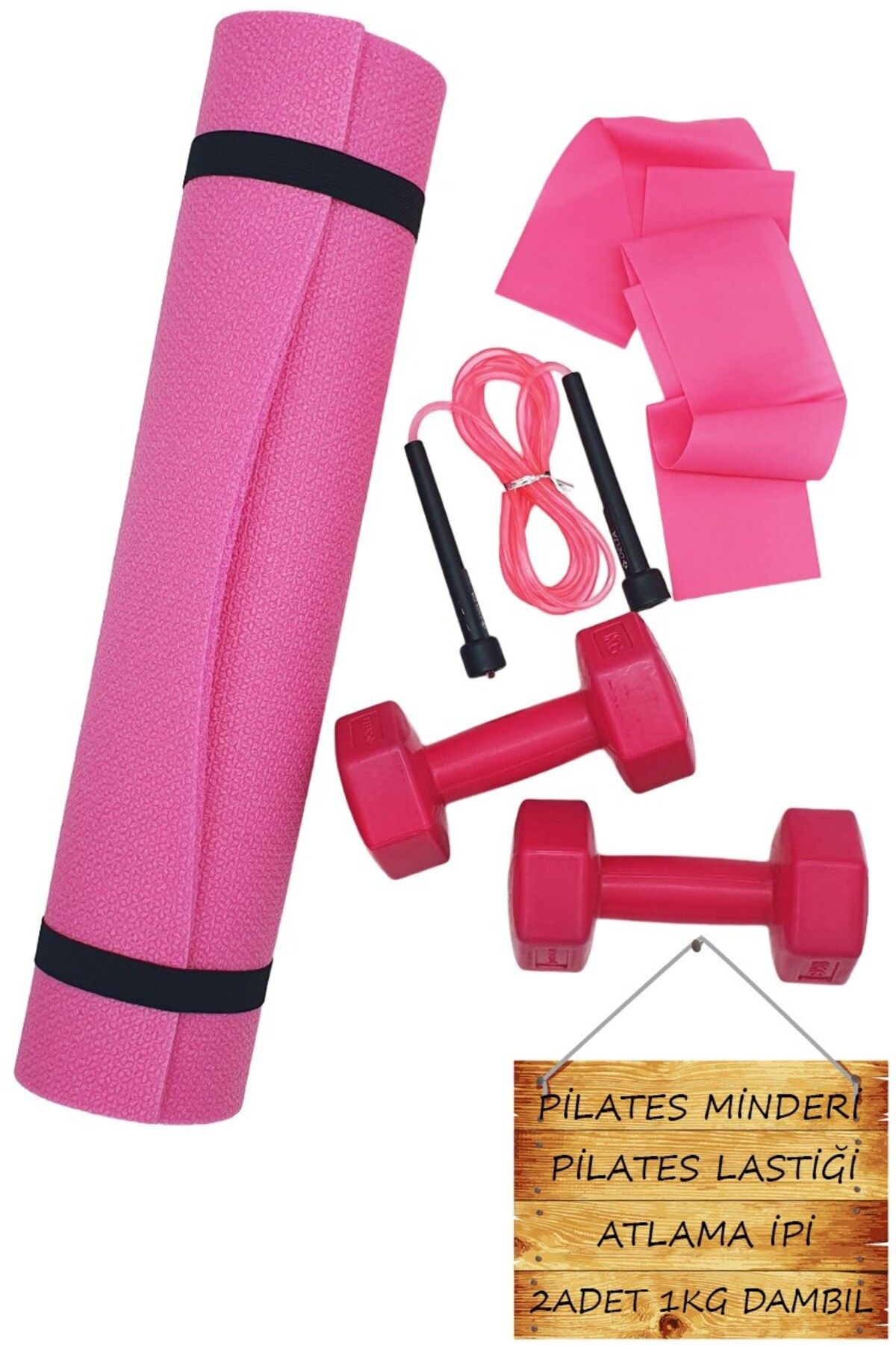 Tosima R6MM Pilates Minderi Direnç Lastiği Atlama İpi 2 Adet 1 Kg Dambıl Set