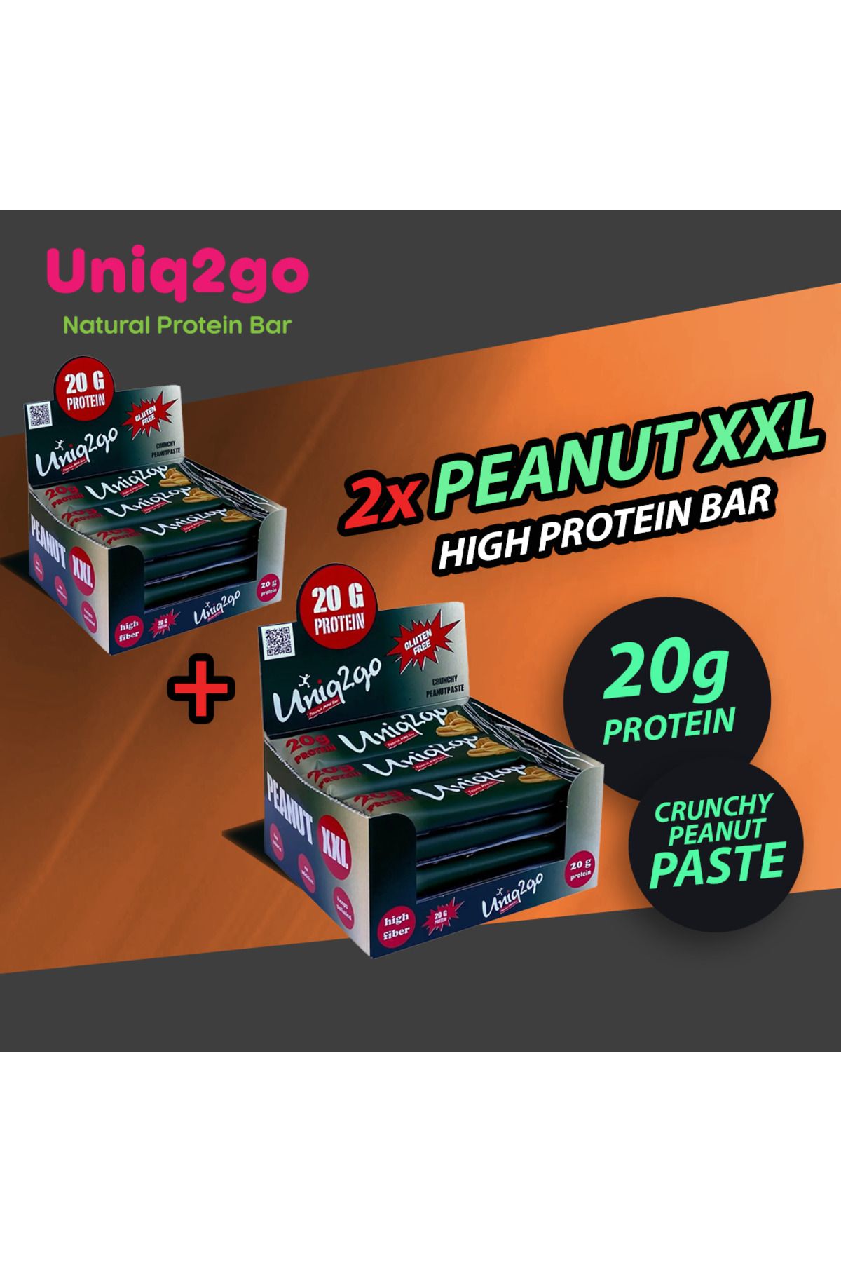 Uniq2go Peanut Xxl - Fıstık Ezmeli Xxl Proteinli Bar 12li Kutu X2 Kutu (24 Adet)