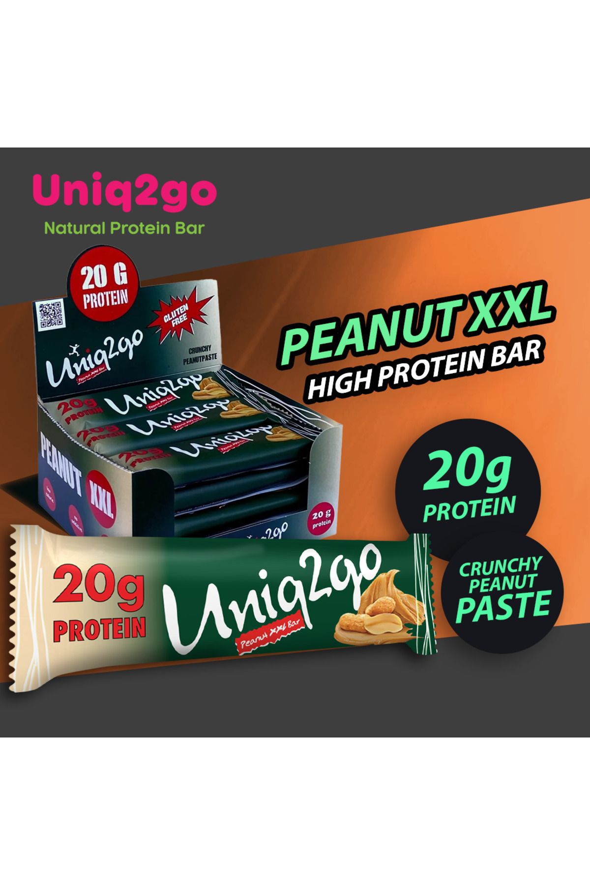 Uniq2go Peanut Xxl Protein Bar 67 gr 12 Adet