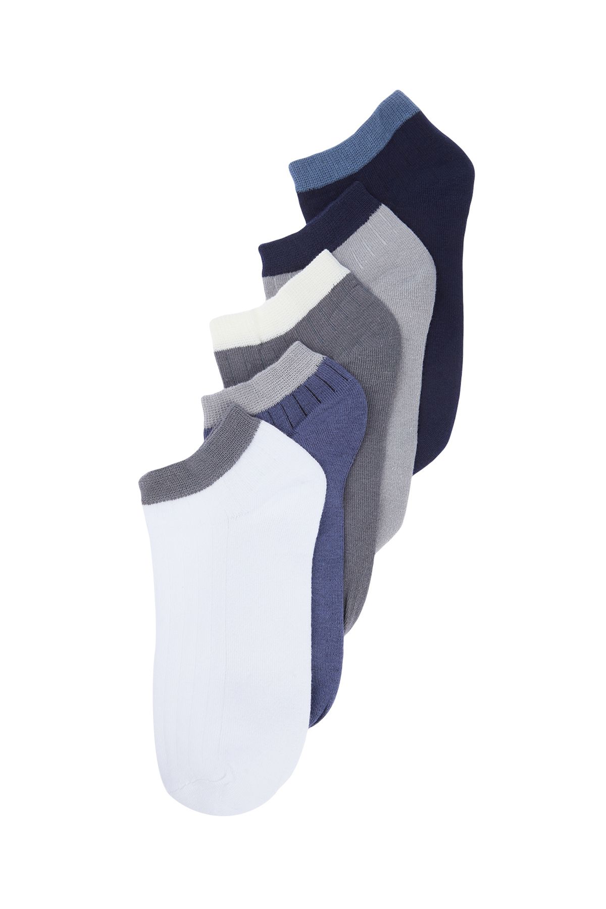 TRENDYOL MAN Çok Renkli  5'li Paket Dokulu Renk Blok Parçalı Patik-Kısa-Bilek Üstü Çorap TMNSS24CO00002