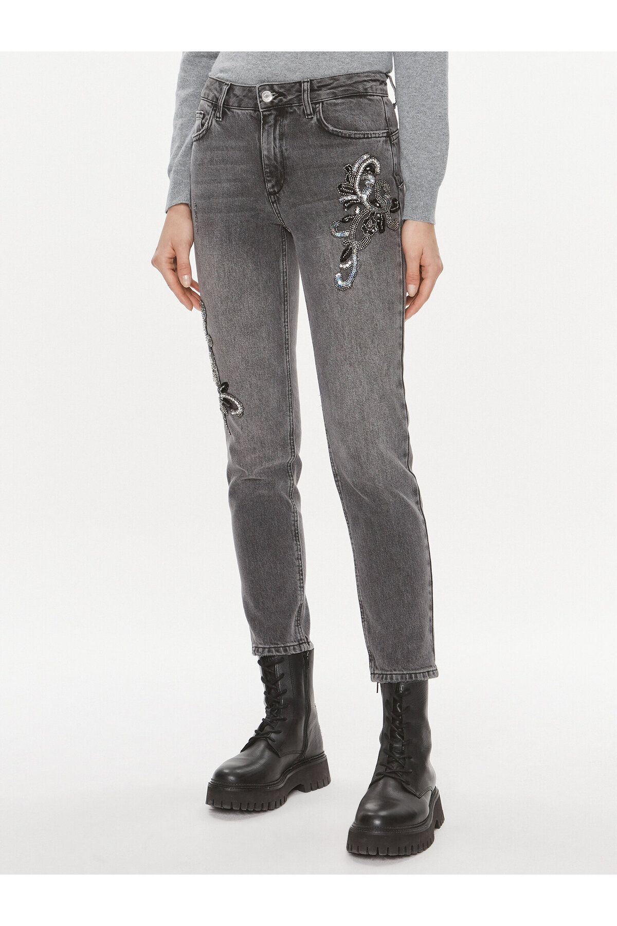 Liu Jo Kadın Yüksek Bel Süper Skinny Rahat Gri Jeans UF3035D4860-88263