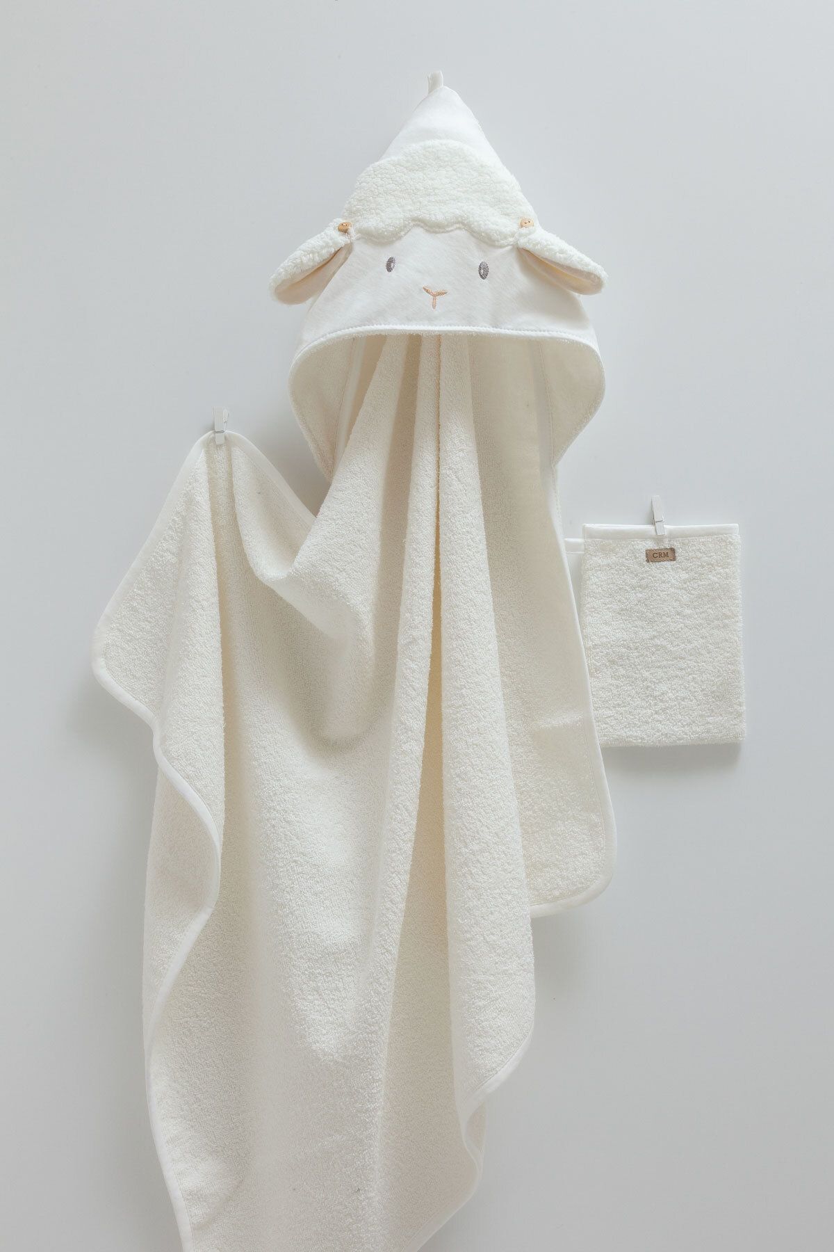 Caramell Towel Spring Collection %100 Pamuk Kuzulu Ekru Keseli Bebek Banyo Havlusu