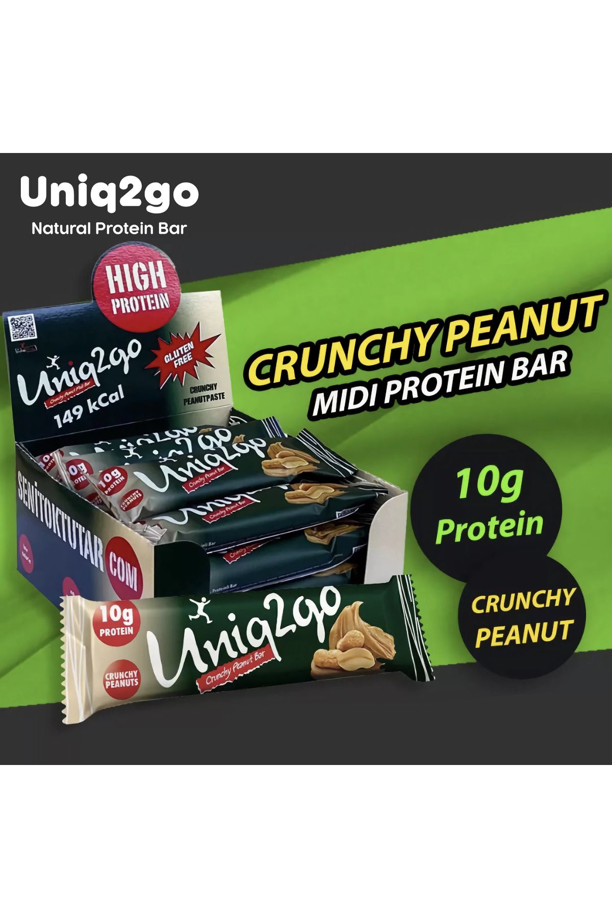 Uniq2go Crunchy Midi - Fıstık Ezmeli Proteinli Bar 40 gr 16'lı Kutu