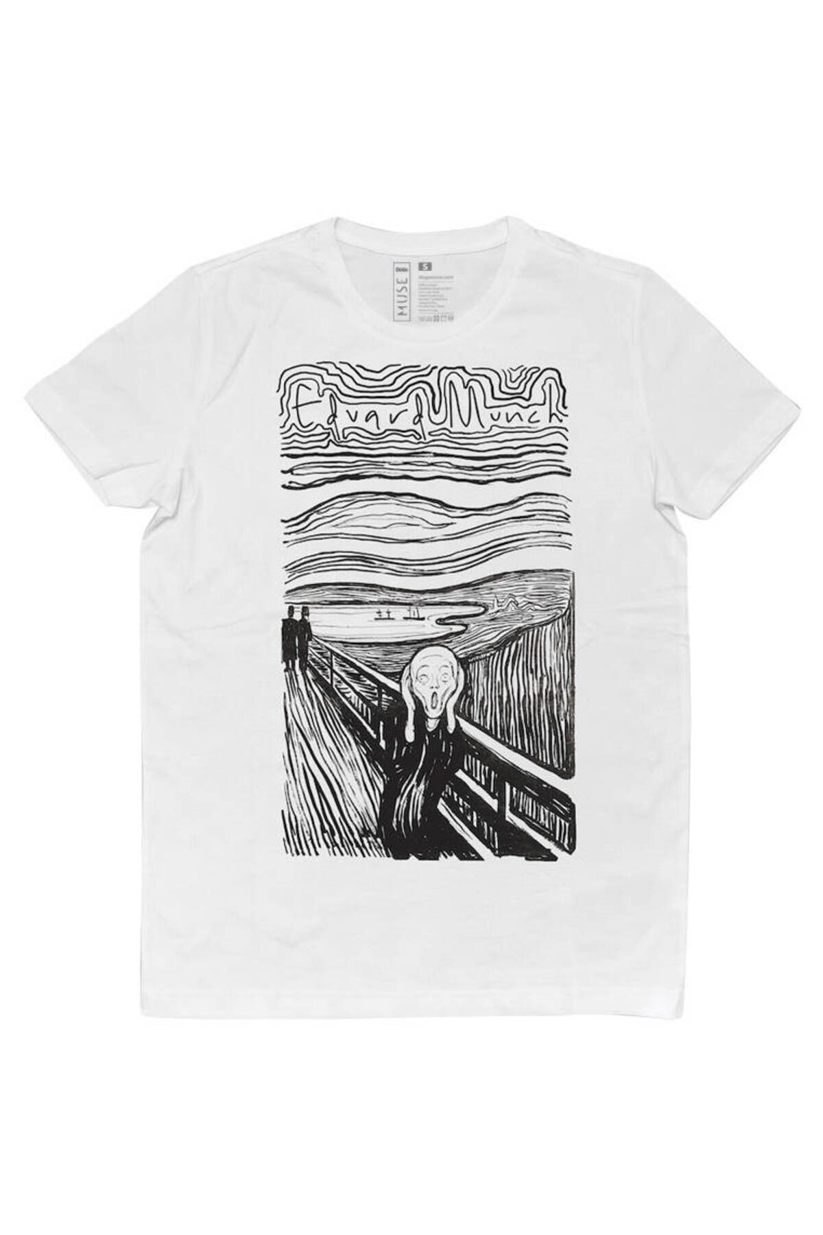 Dogo Unisex Vegan Beyaz T-shirt - Edvard Munch The Scream Muse Tasarım