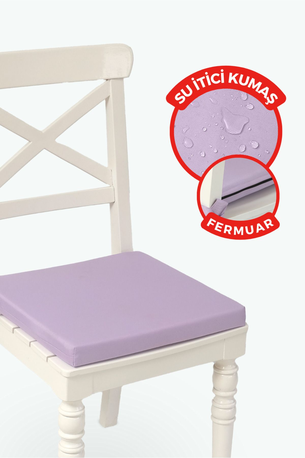 XPERMATE Fermuarlı Sandalye Minderi Su İtici Kumaş 40x40 cm Sünger Sandalye Minderi Bağcıklı Lila