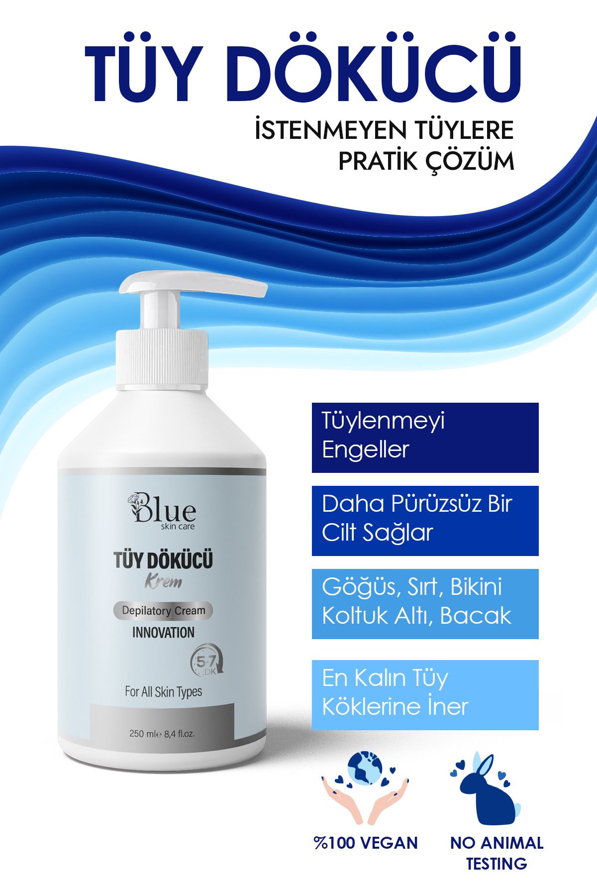 BLUE Skin Care Tüy Dökücü Ve Tüy Azaltıcı Tüy Alma Krem Tüm Cilt Tipleri Için Lazer Epilasyon Etkili (ÖZEL FORMÜL)