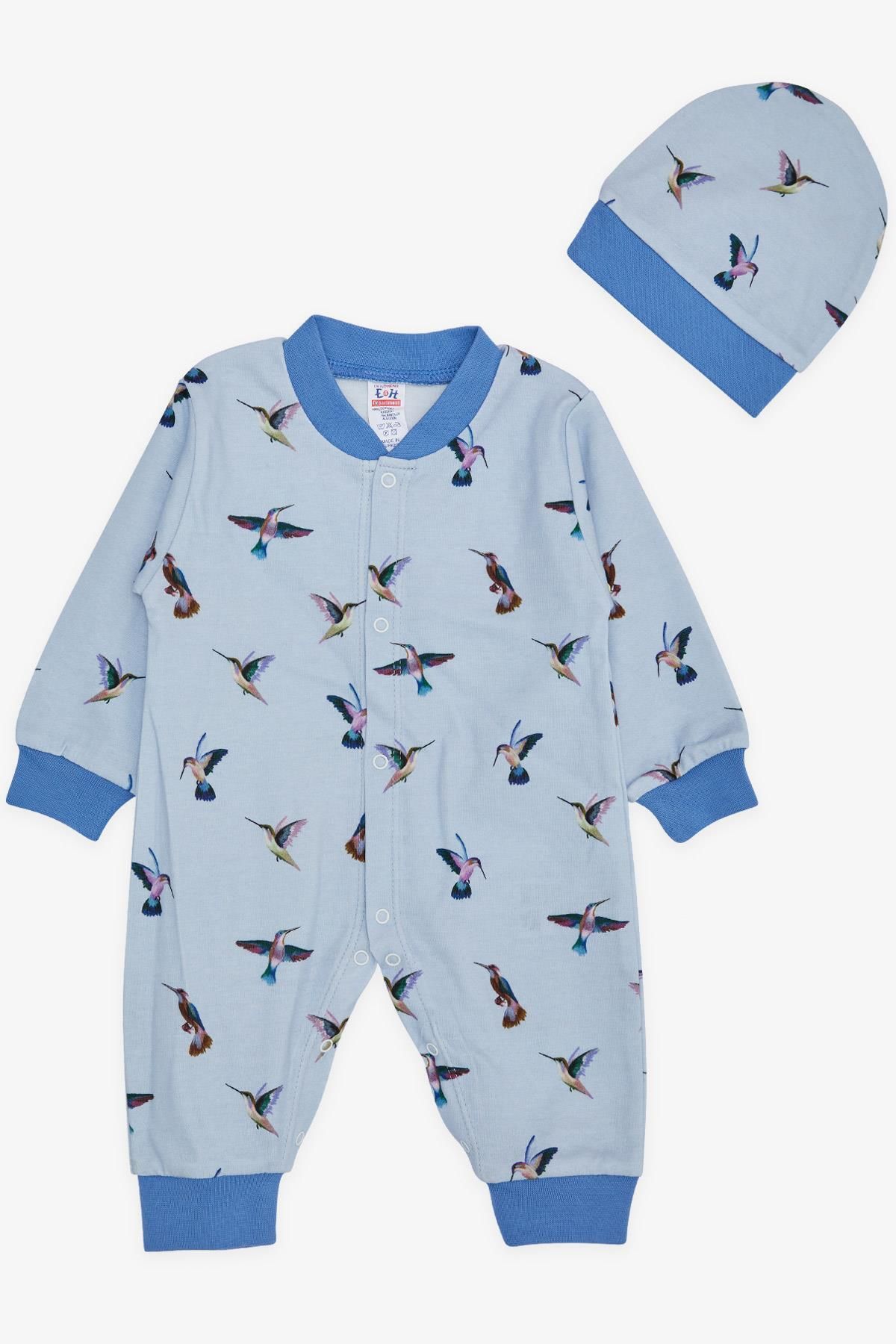 Breeze Erkek Bebek Tulum Sevimli Kuş Desenli 0-6 Ay, Açık Mavi