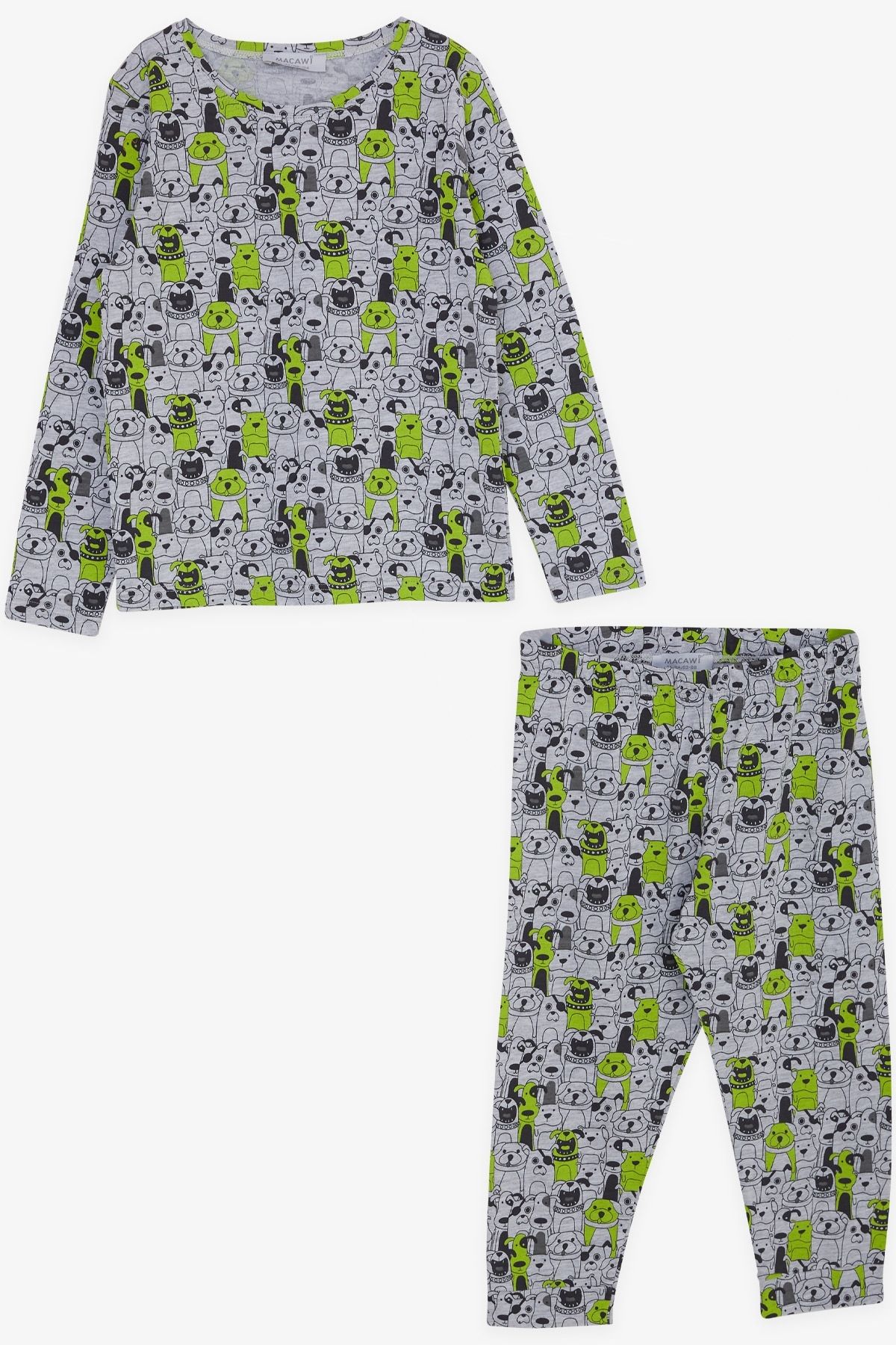 Macawi Breeze Erkek Çocuk Pijama Takımı Köpekçik Desenli 3-7 Yaş, Gri Melanj