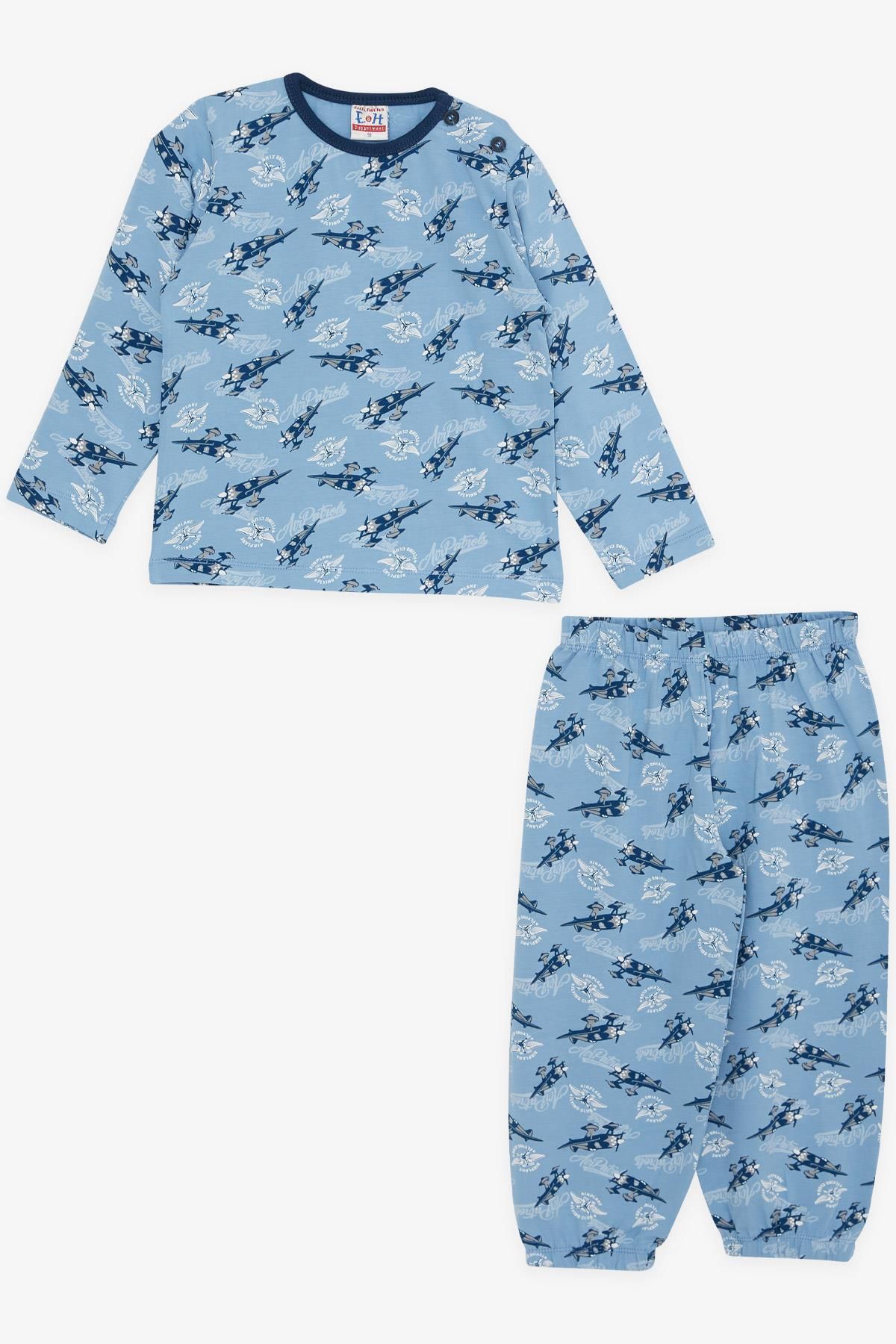 Breeze Girls & Boys Erkek Bebek Pijama Takımı Uçak Desenli 9 Ay-3 Yaş, Mavi