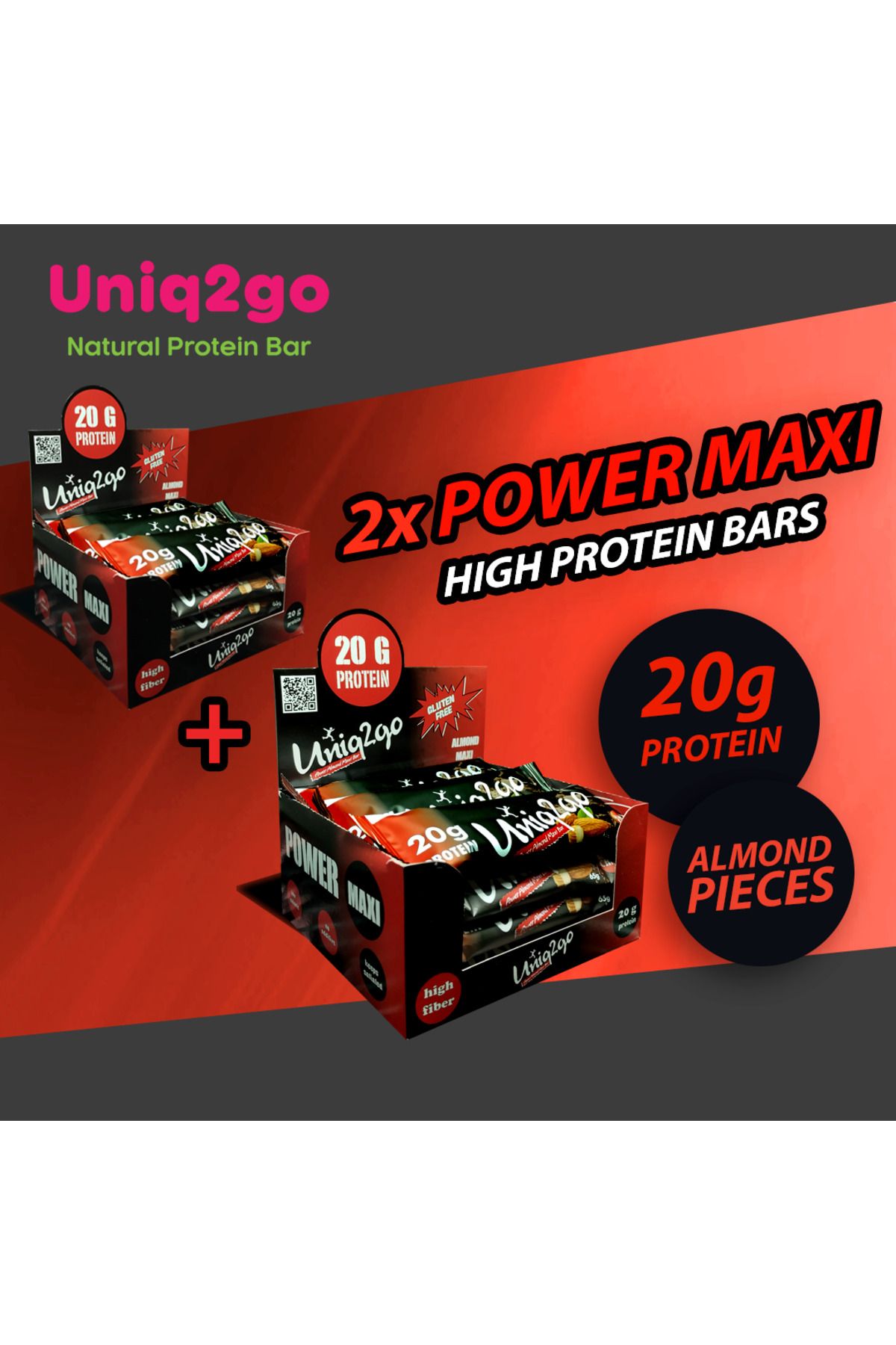 Uniq2go Power Almond Maxibar Protein Bar 65 Gr %30 Protein 2 Kutu 24 Adet