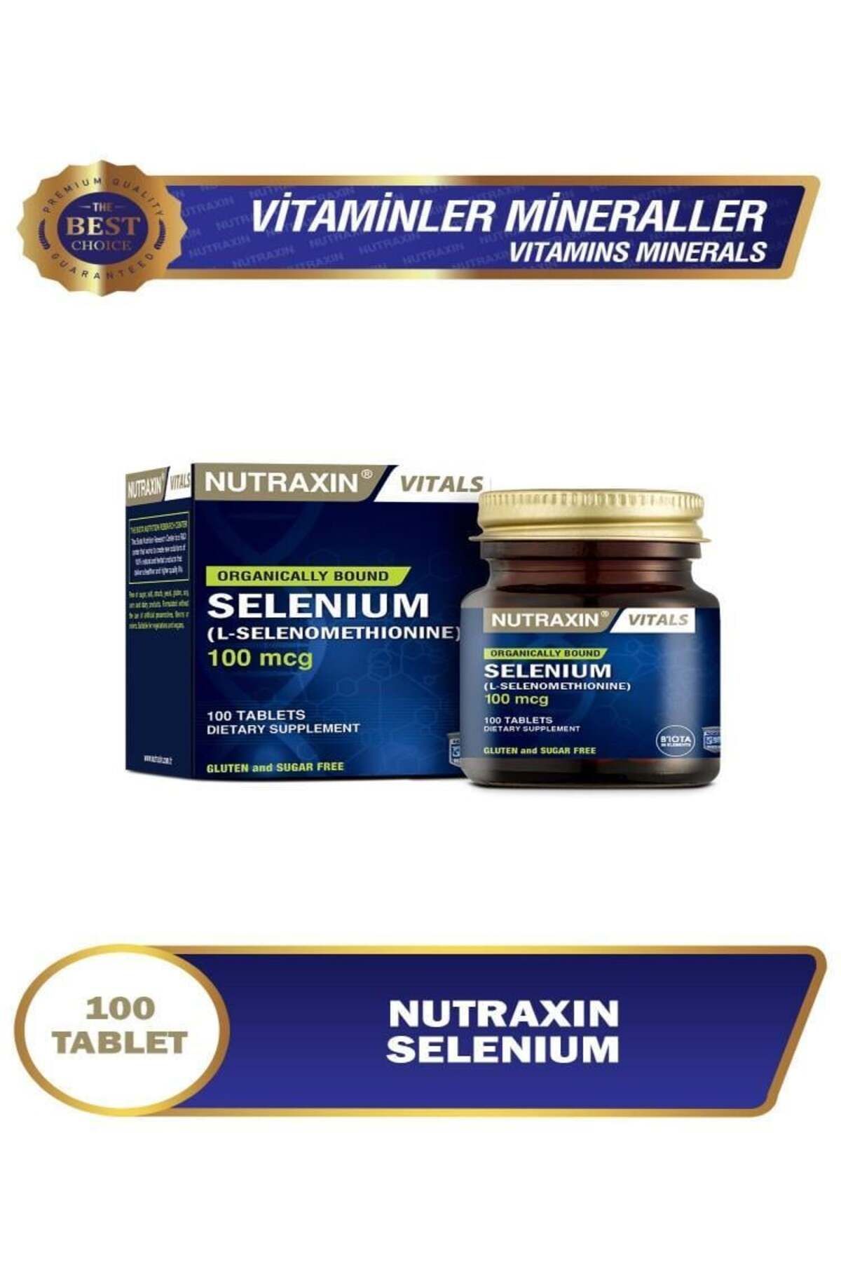 Nutraxin Koruyucu ve Tatlandırıcı İçermeyen Selenium 100 mcg 100 Tablet Selenyum içeren Takviye Edici Gıda