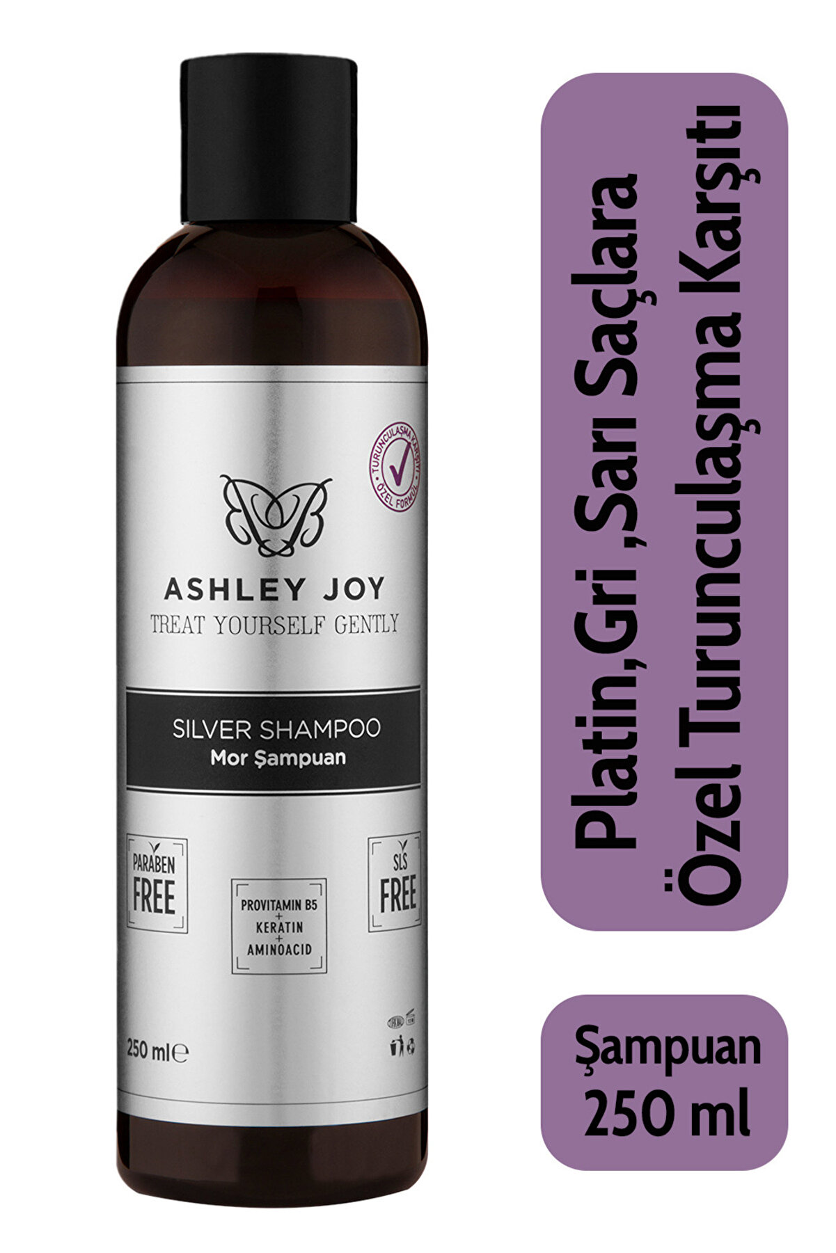 Ashley Joy Platin, Sarı Saçlara Özel Turunculaşma Karşıtı Keratin Içeren Sülfatsız Silver Mor Şampuan 250ml