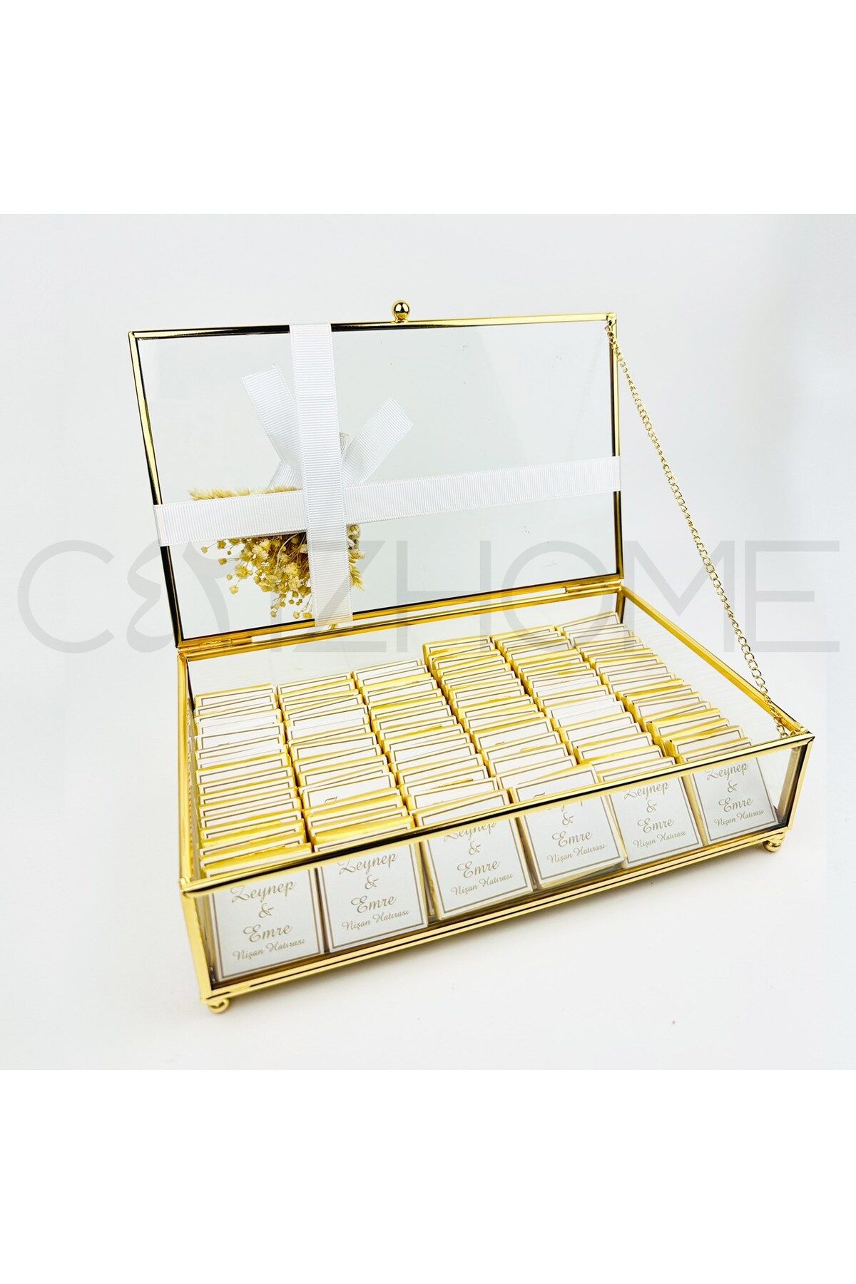 CyzHome Gold 15x25 Cam Kutu Söz Nişam, Kız Isteme 100 Adet Kişiye Özel Isim Etiketli Çikolata Kutusu