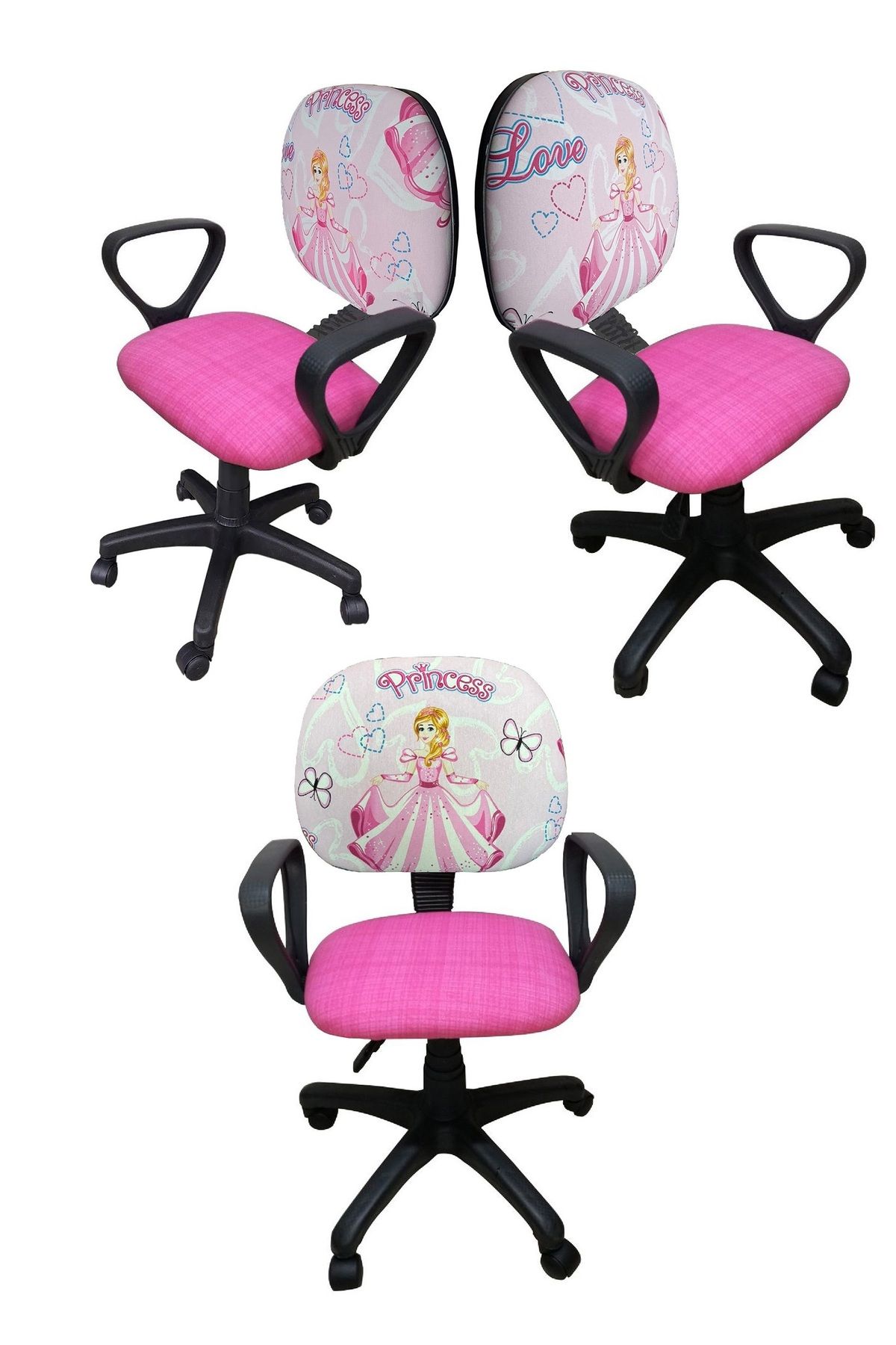 Depolife Çocuk Odası Ders Çalışma Ofis Koltuğu Sindirella Prenses Desenli Çocuk Sandalyesi Pembe