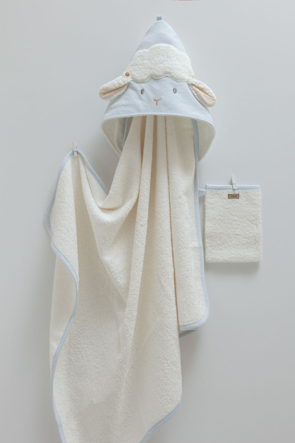 Caramell Baby Towel Spring Collection %100 Pamuk Kuzulu Mavi Keseli Bebek Banyo Havlusu