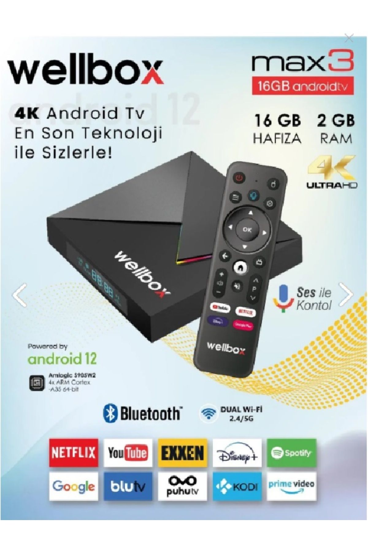 VOROBELA 4K İp Tv Box Dahili Wifi Destekli Ultra 4k Görüntü Free İp Yayın Uydu Alıcısı Kumandadan Sesli Komut