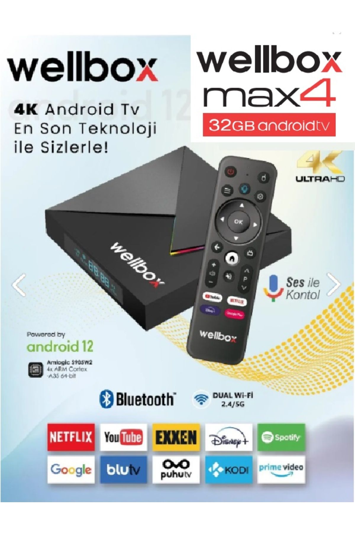 VOROBELA 4k Ip Max4 Tv Box Dahili Wifi Destekli Ultra 4k Free Ip Yayın Uydu Alıcı Kumandadan Sesli Komut
