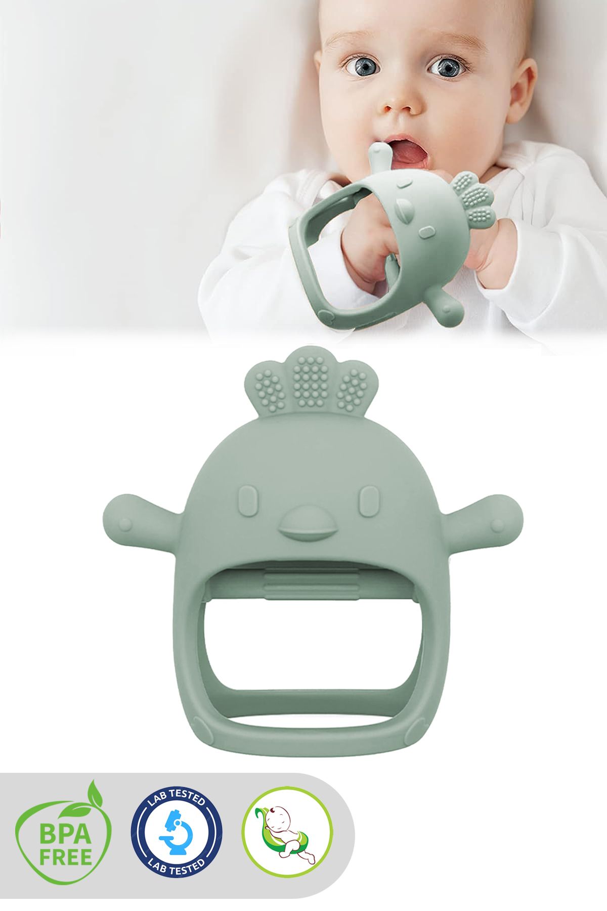 Meleni Baby Silikon Bebek Diş Kaşıyıcı - Diş Kaşıma Eldiveni Yenidoğan Dişlik Yeşil