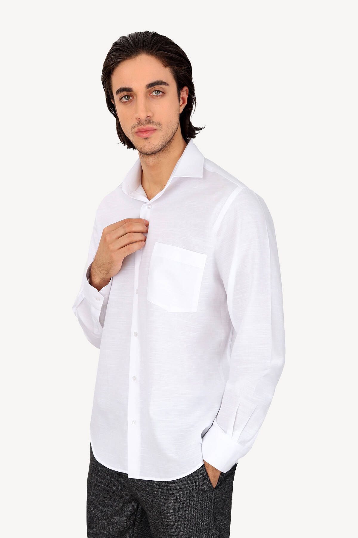 YSF Erkek Beyaz Uzun Kol Klasik Gömlek