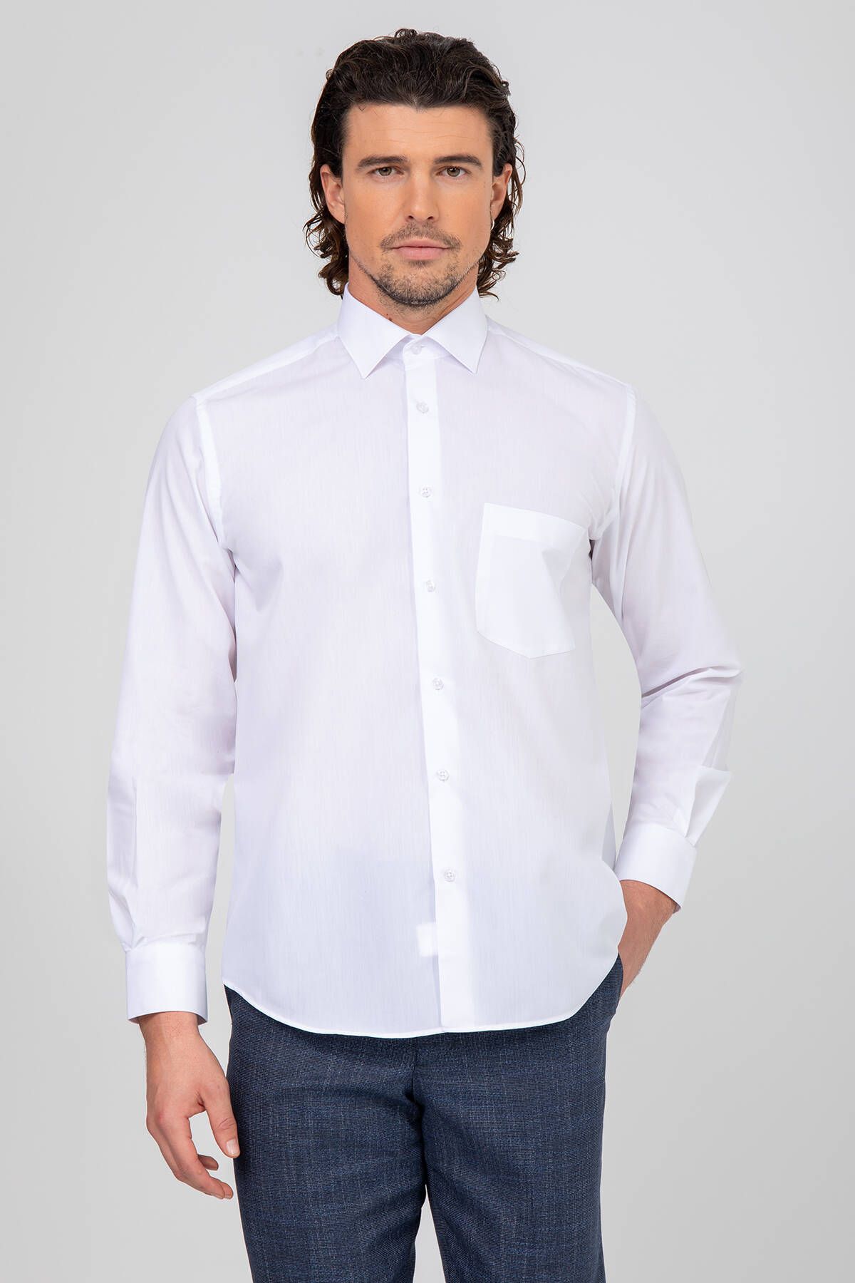 YSF Erkek Beyaz Regular Fit Desenli Gömlek