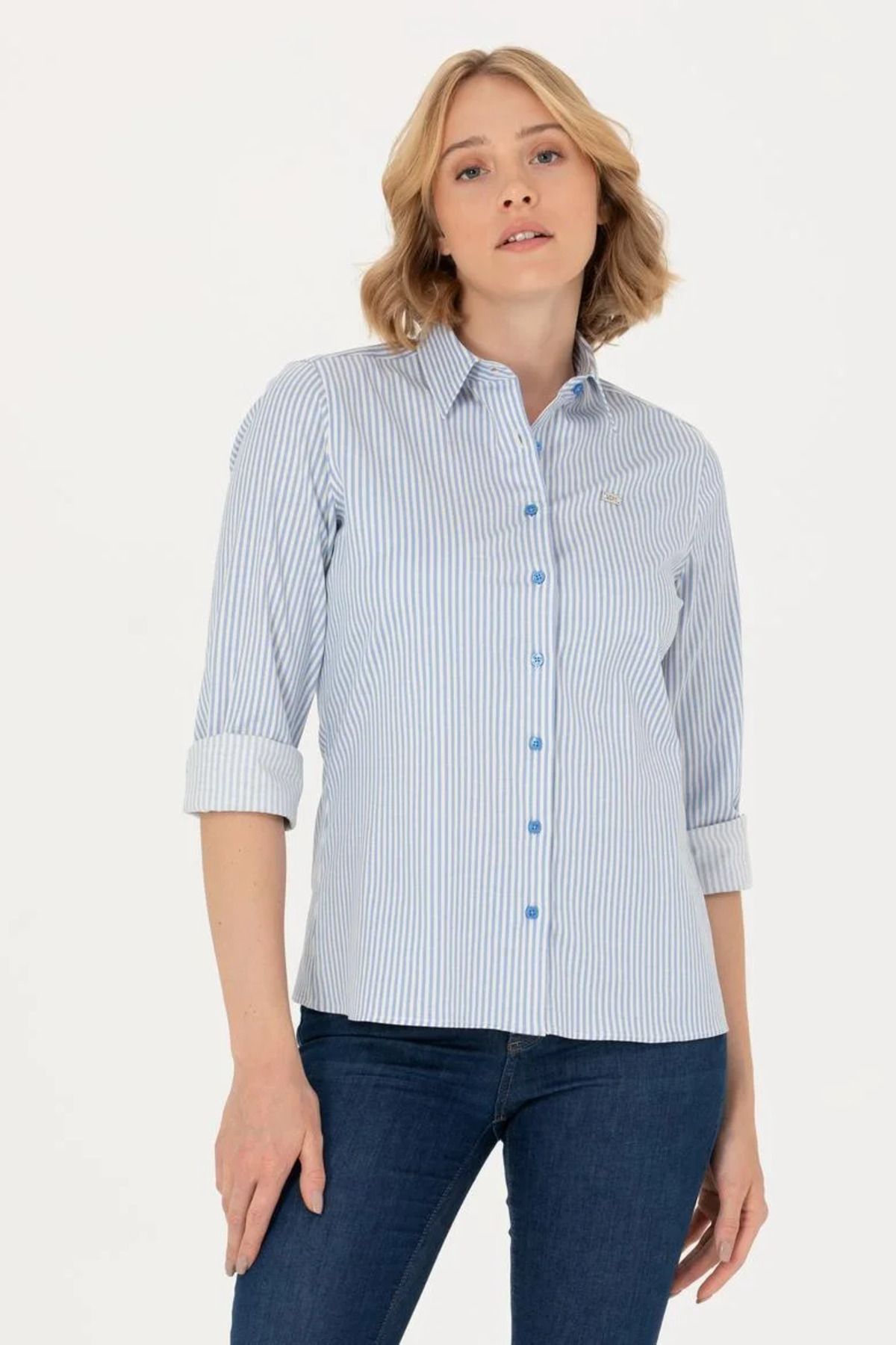 U.S. Polo Assn. Kadın Saks Uzun Kollu Gömlek