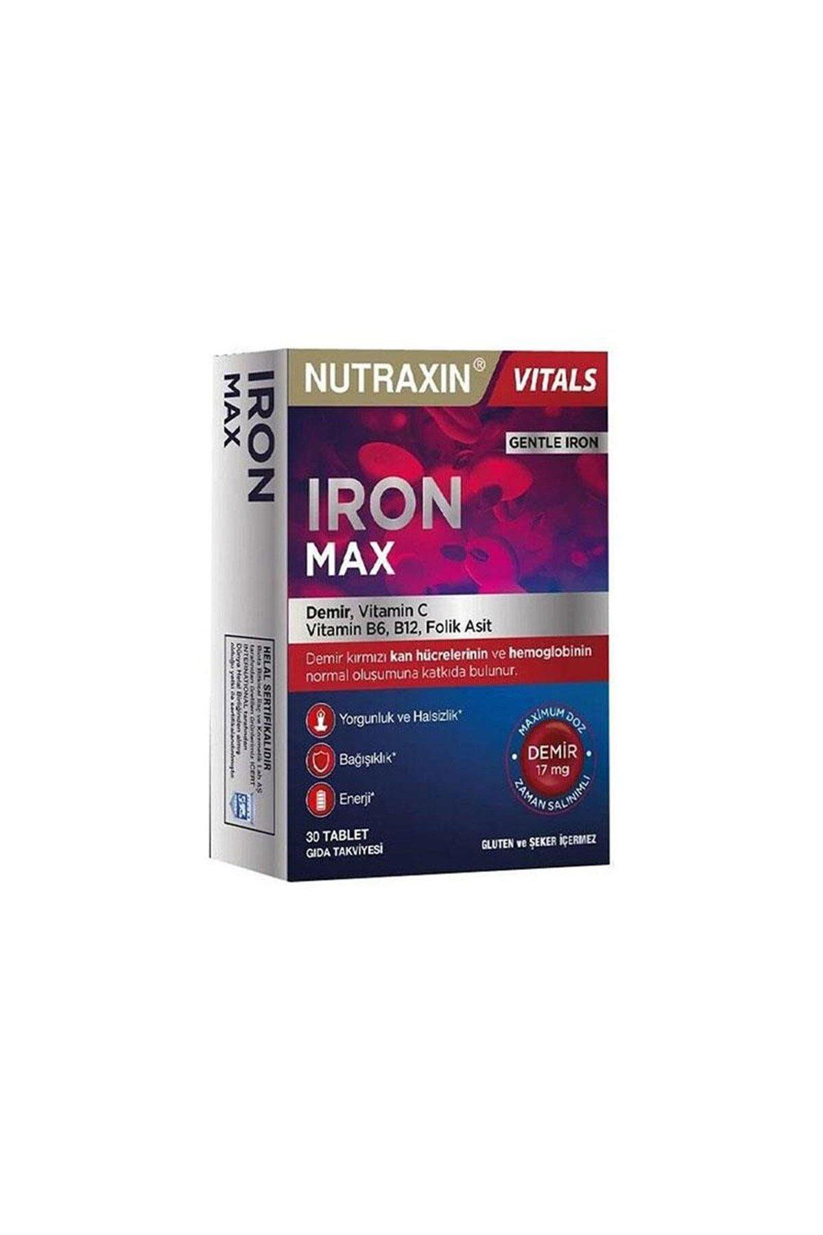 Nutraxin Iron Max 17 mg 30 Tablet Demir Vitamin C Vitamin B6 B12 Folik Asit İçeren Takviye Edici Gıda