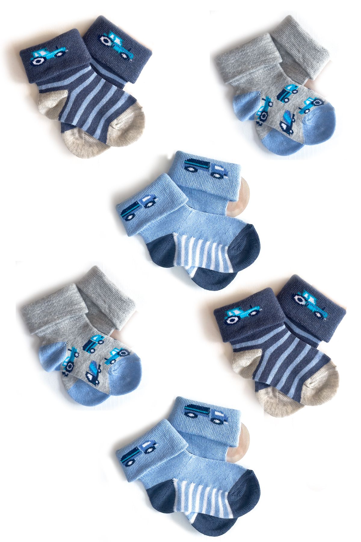Lilabio Araba Desenli Pamuklu 6 Çift Bebek Çorap