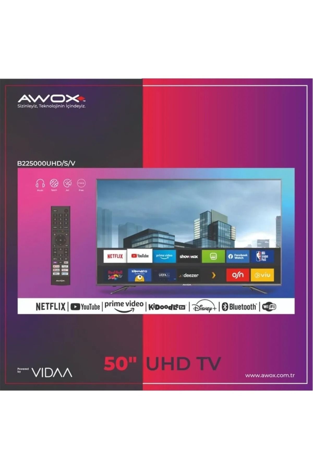 AWOX B235000 50" 127 Ekran Uydu Alıcılı 4k Ultra Hd Vidaa Smart Led Tv (çerçevesiz)