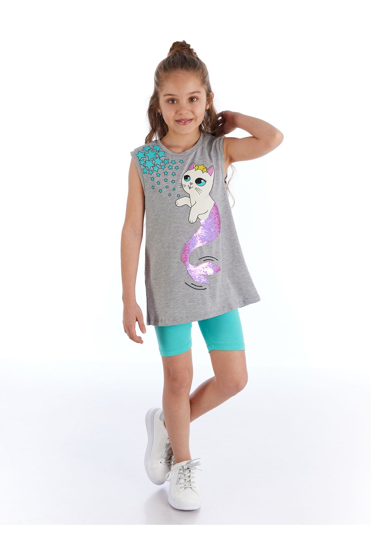 MSHB&G Pullu Kedi Kız Çocuk T-shirt Tayt Takım