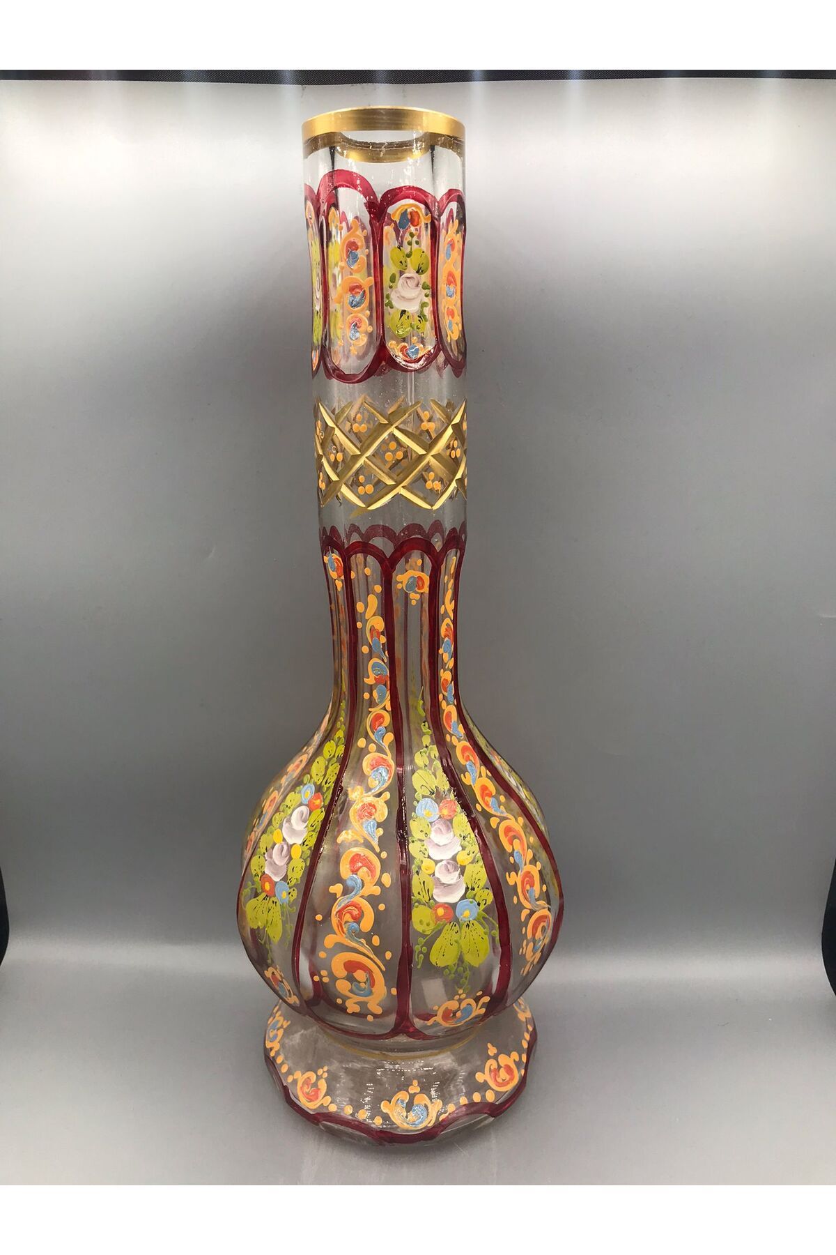 MeMy Design Üfleme Cam Murano El İşçiliği Özel Tasarım Dekoratif Cam Kesme Vazo (40 cm)